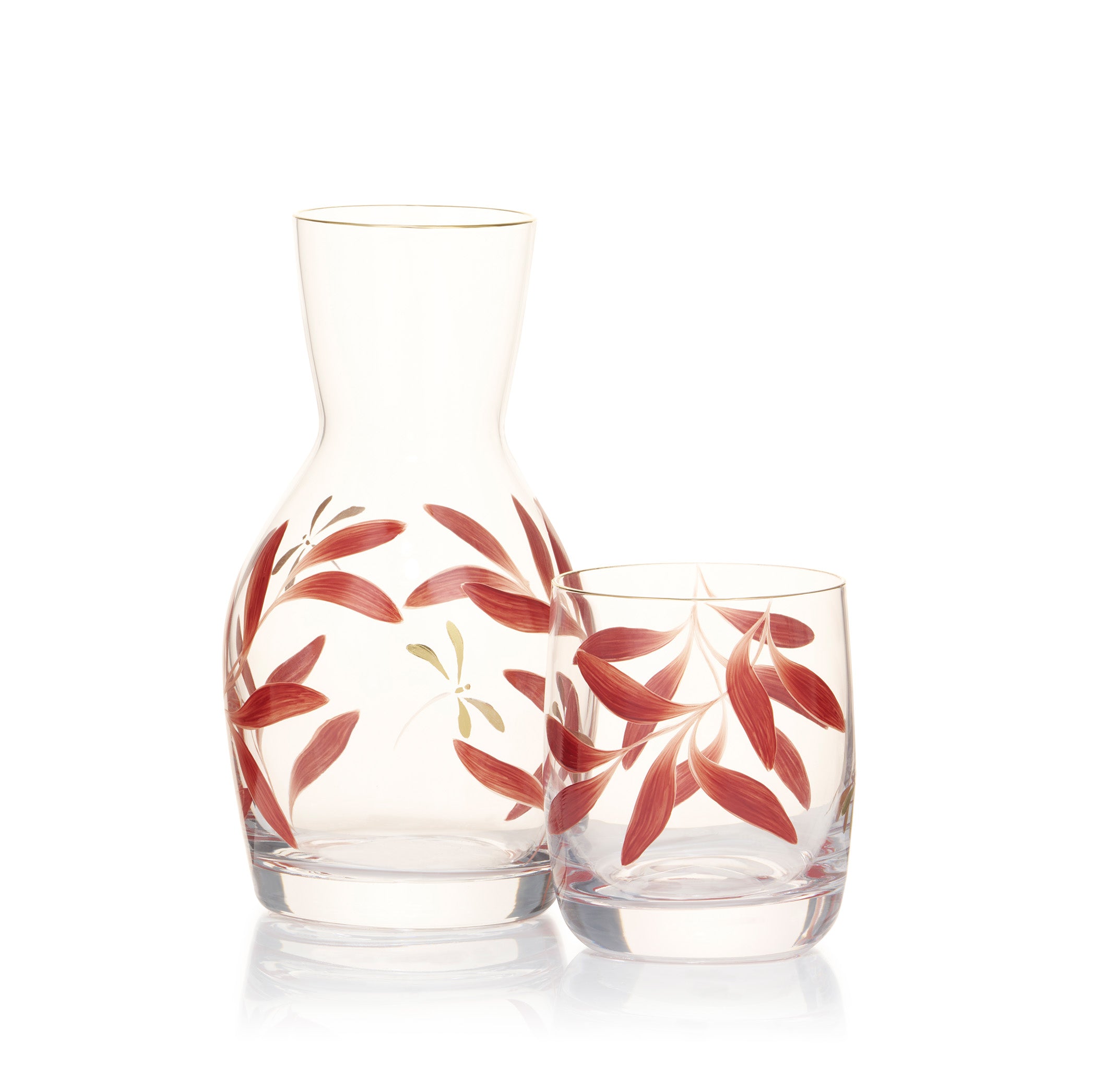 Olive Leaf Burgundy & Gold Dragonfly Bedside Carafe & Tumbler Set