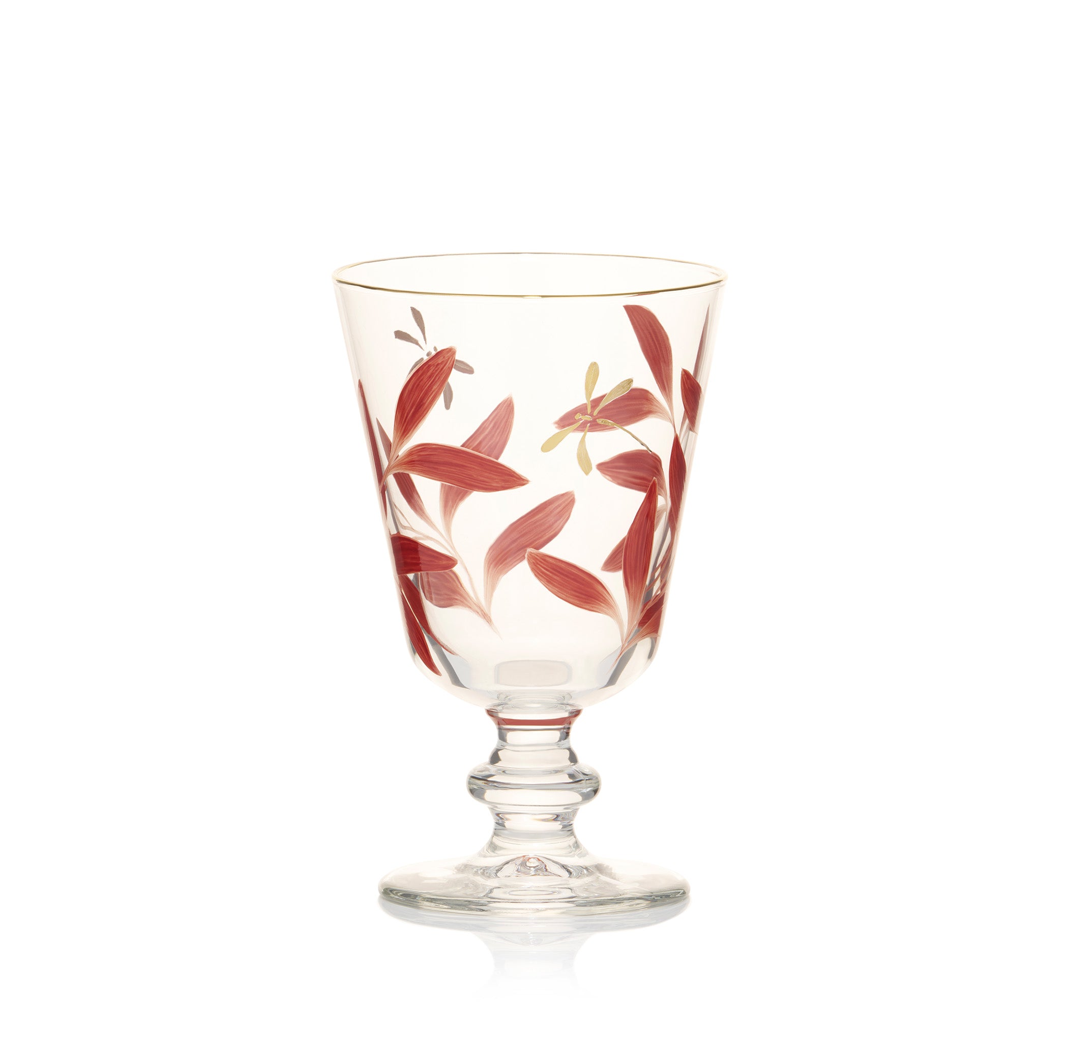Olive Leaf Burgundy & Gold Dragonfly Wine Glass