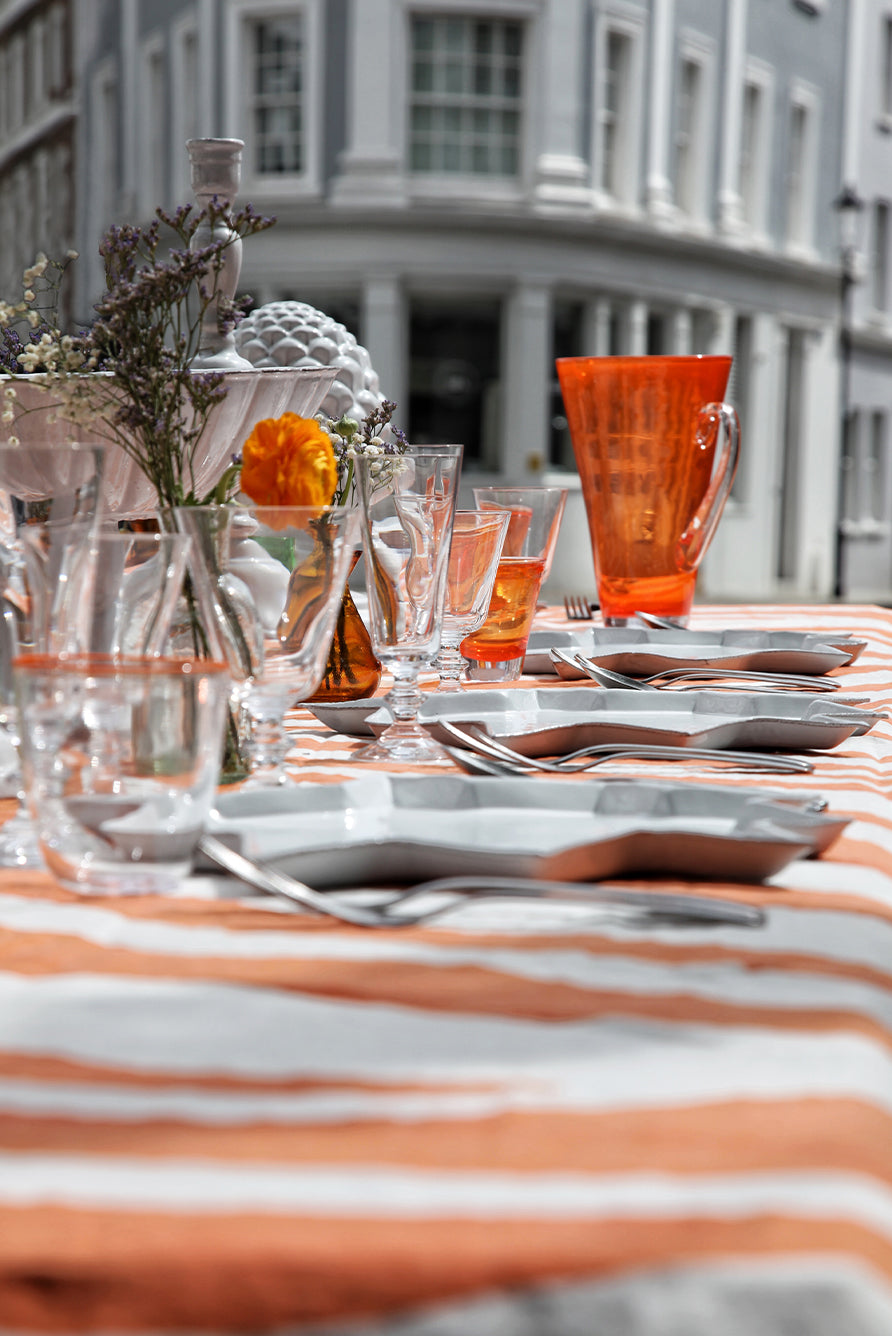 Zebra Linen Tablecloth in Tangerine Orange