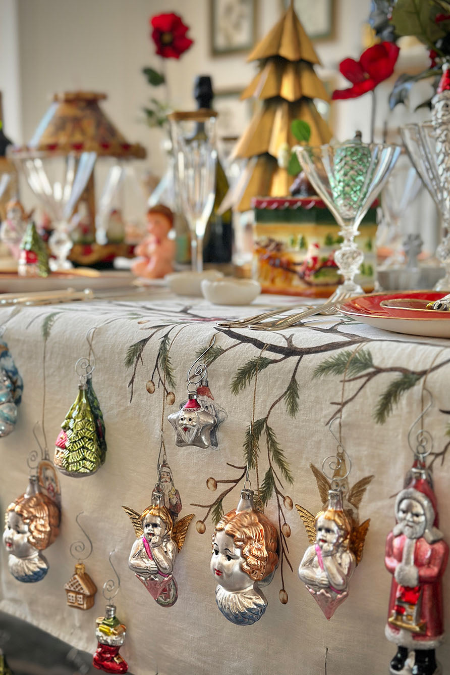 'Christmas Ornaments' Linen Tablecloth