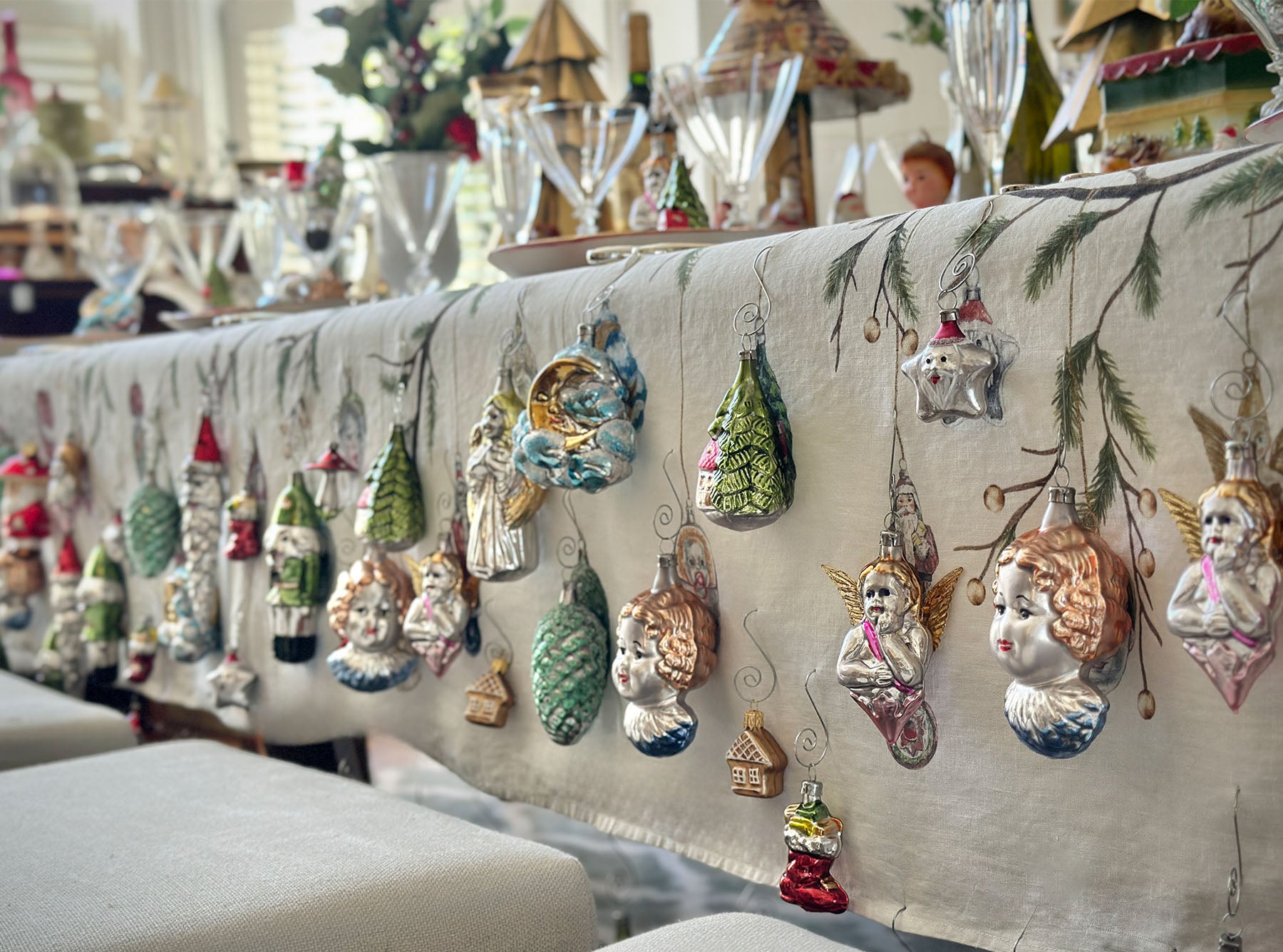 'Christmas Ornaments' Linen Tablecloth