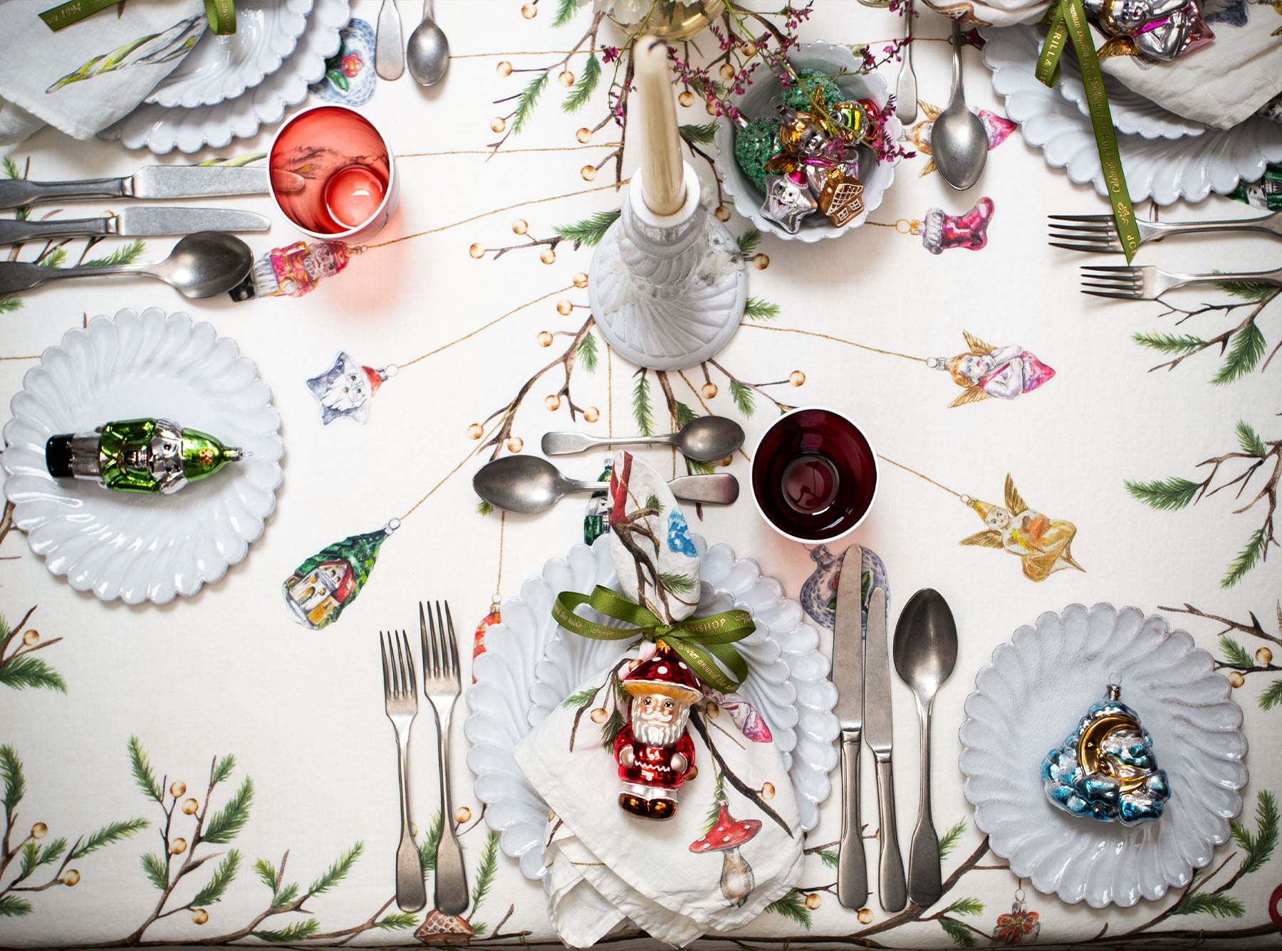 'Christmas Ornaments' Linen Napkin, 50 x 50cm