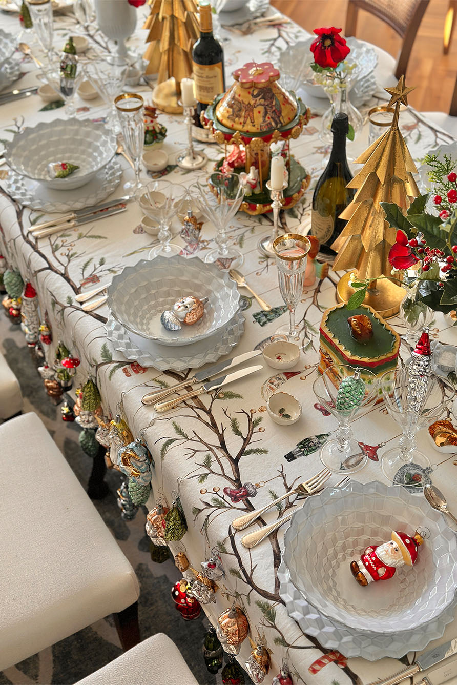 'Christmas Ornaments' Linen Tablecloth