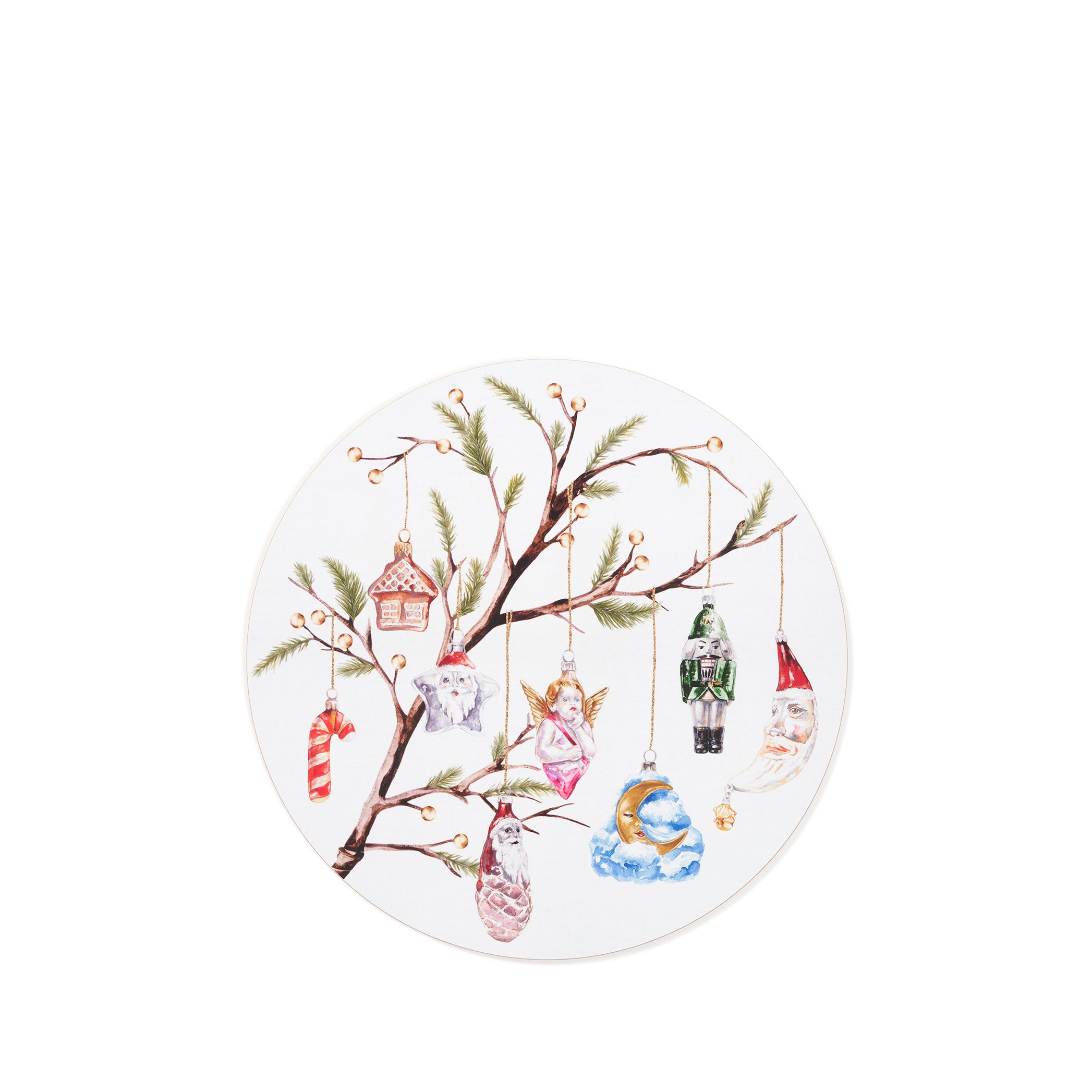 'Christmas Ornaments' Round Cork-Backed Placemat, 34cm