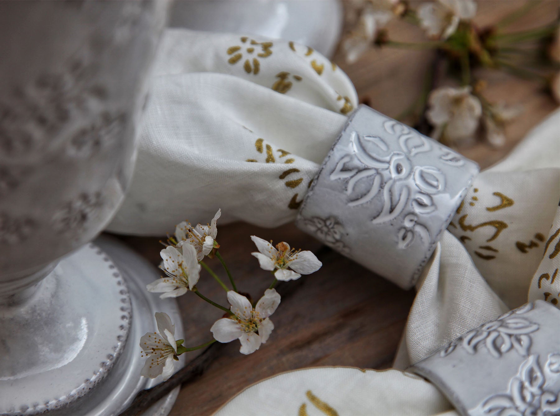 Astier de Villatte x Summerill & Bishop Napkin Ring with Falling Flower