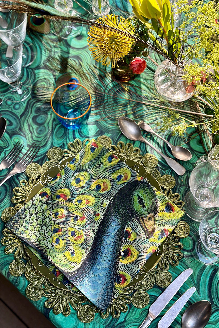 S&B x John Derian 'Peacock' Linen Napkin, 50x50cm