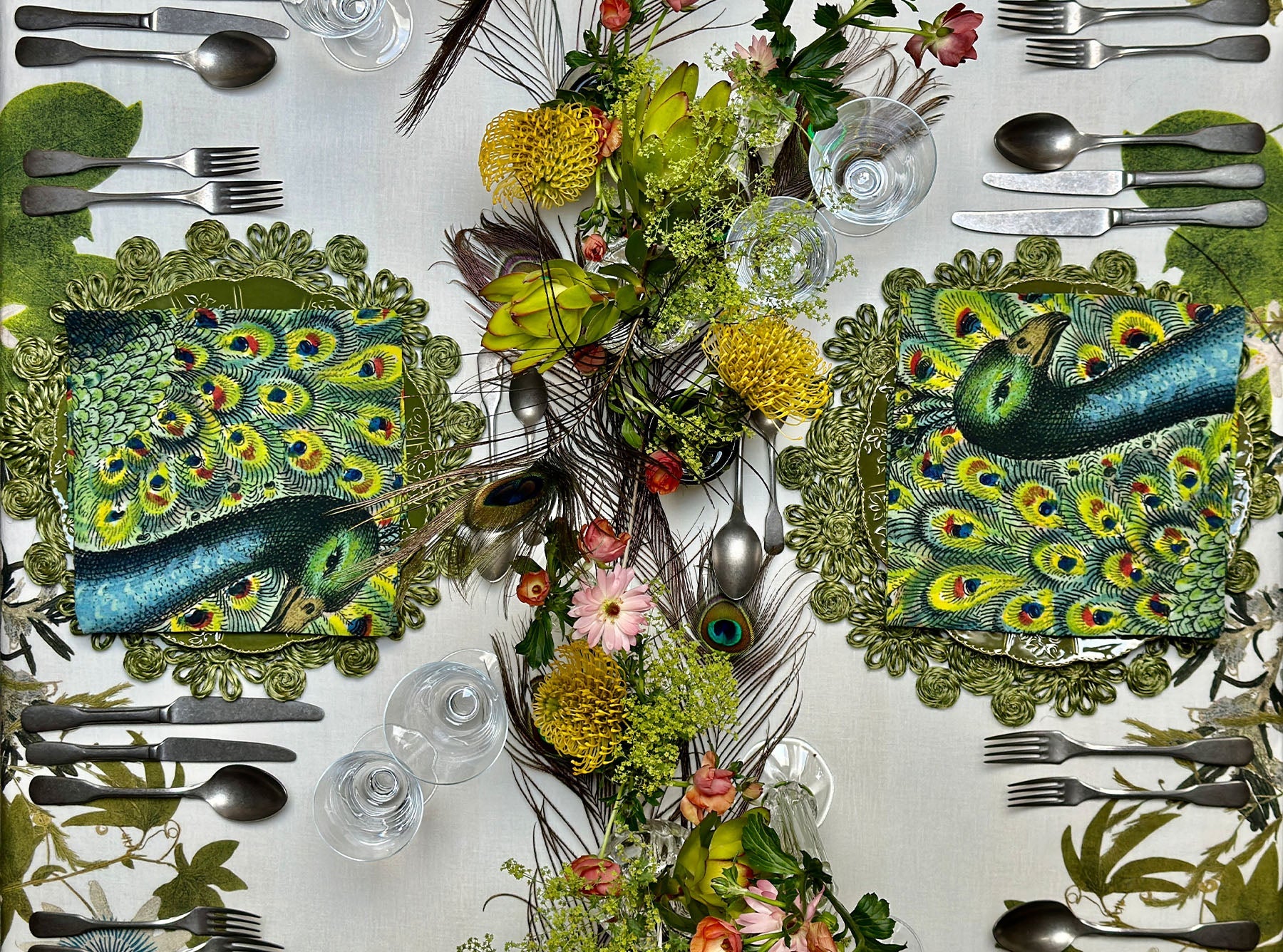 S&B x John Derian 'Peacock' Linen Napkin, 50x50cm