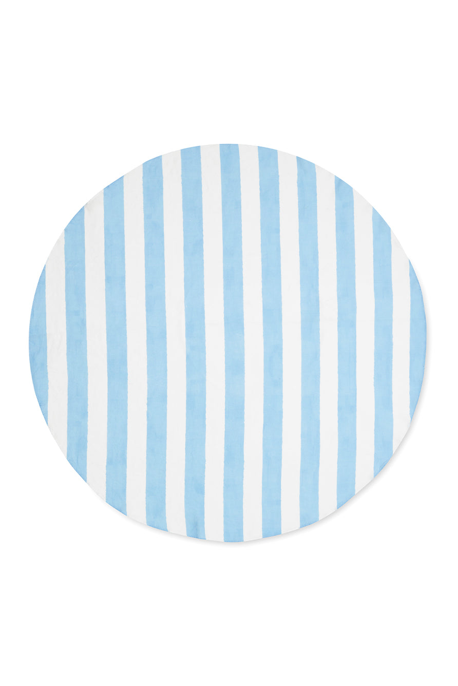 'Stripe' Round Occasional Linen Tablecloth in Pale Blue, 165cm