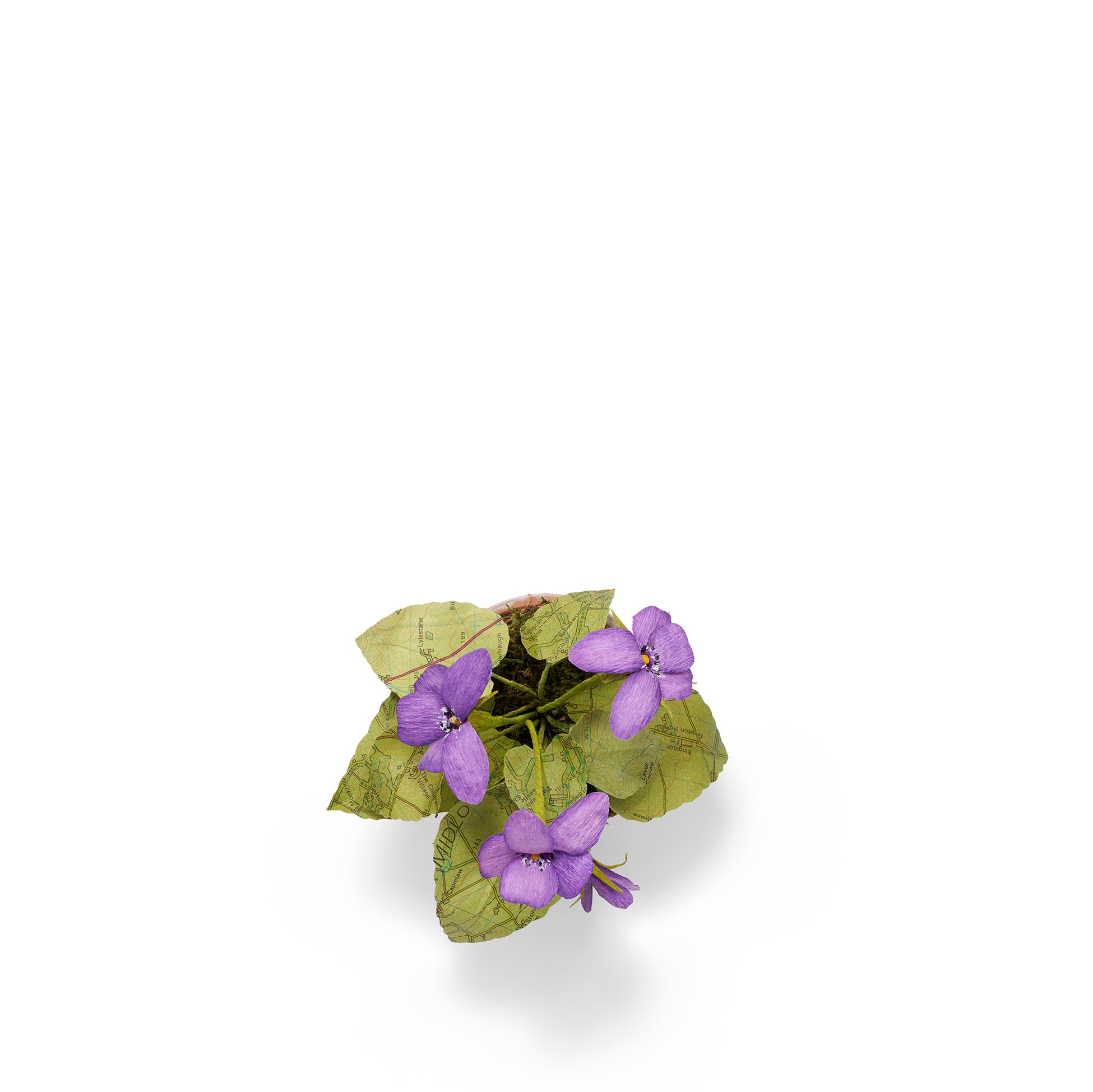 Purple Pansy Paper Flowers & Clay Pot