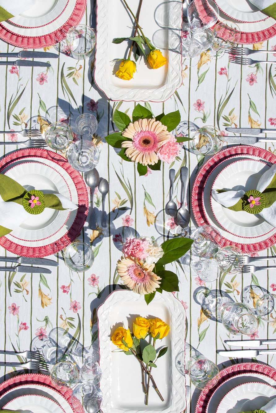 Rattan Effect Hand-Painted Bordeaux Rim Woven Rectangular Tray, 40.5 x 26 cm