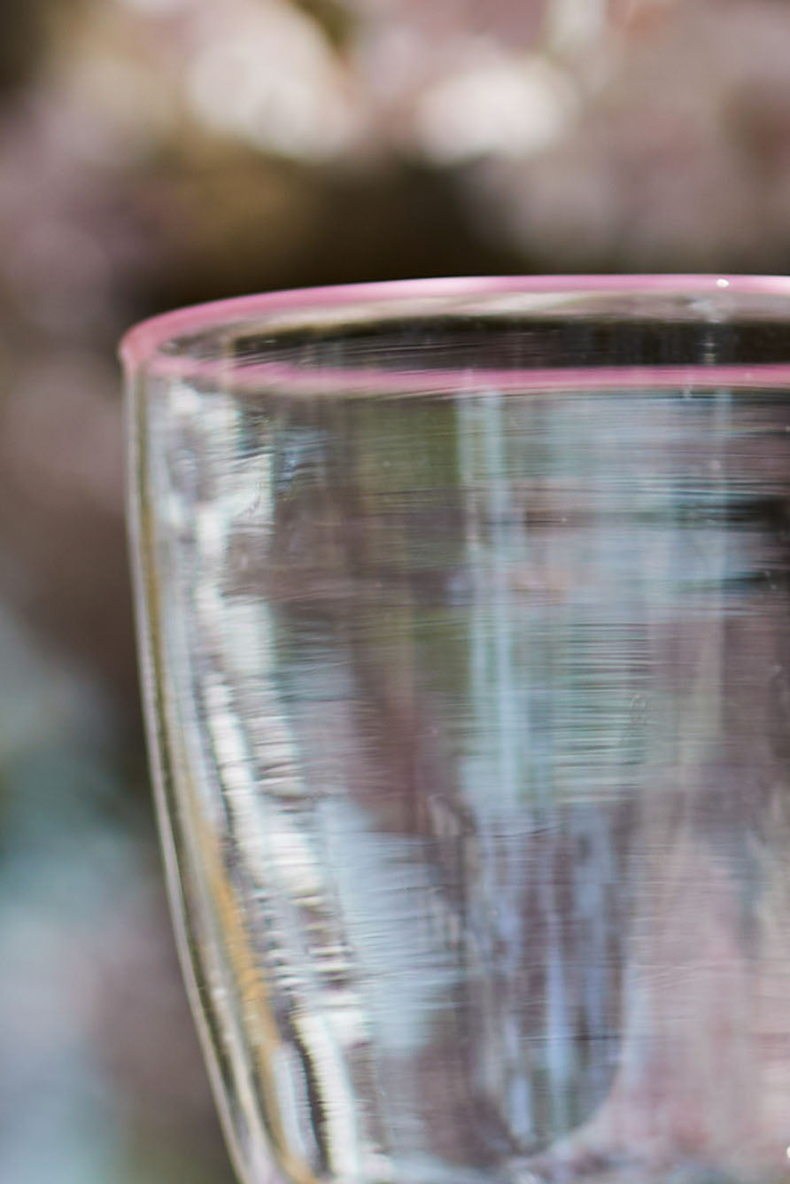 Handblown Clear Bumba Glass Tumbler with Rose Pink Rim, 30cl