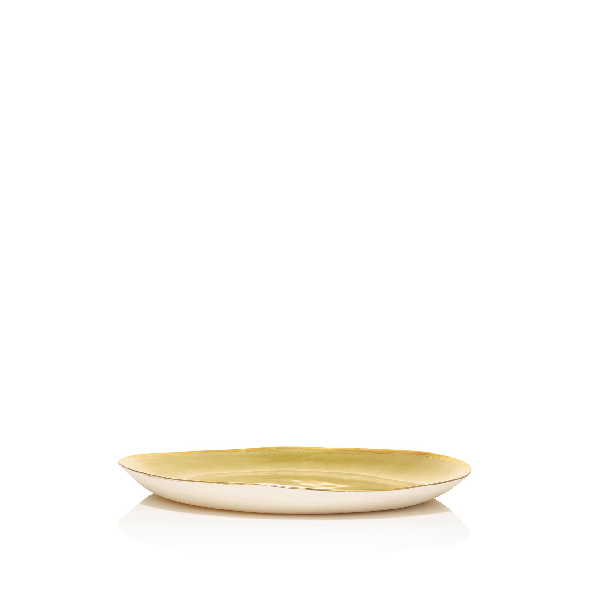 Porcelain Dinner Plate With a Thin Gold Rim in Mustard, 28cm