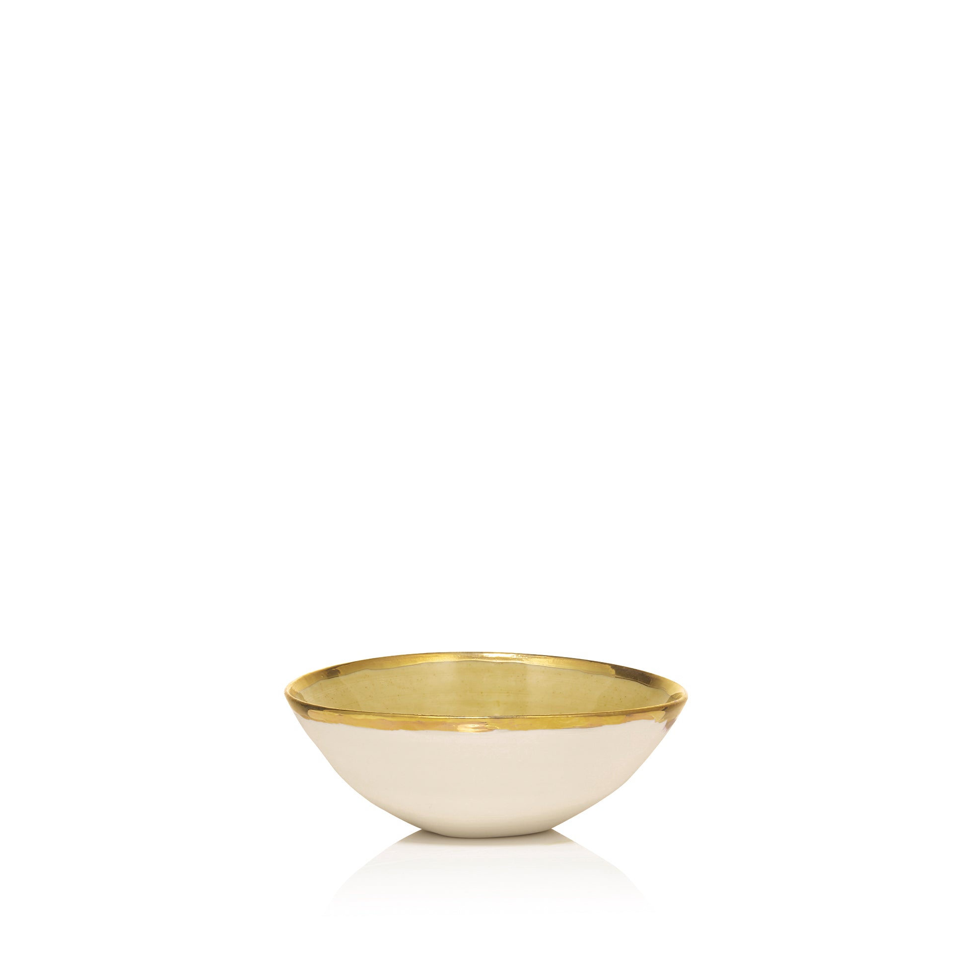Porcelain Dessert Bowl With a Thin Gold Rim in Mustard, 12cm