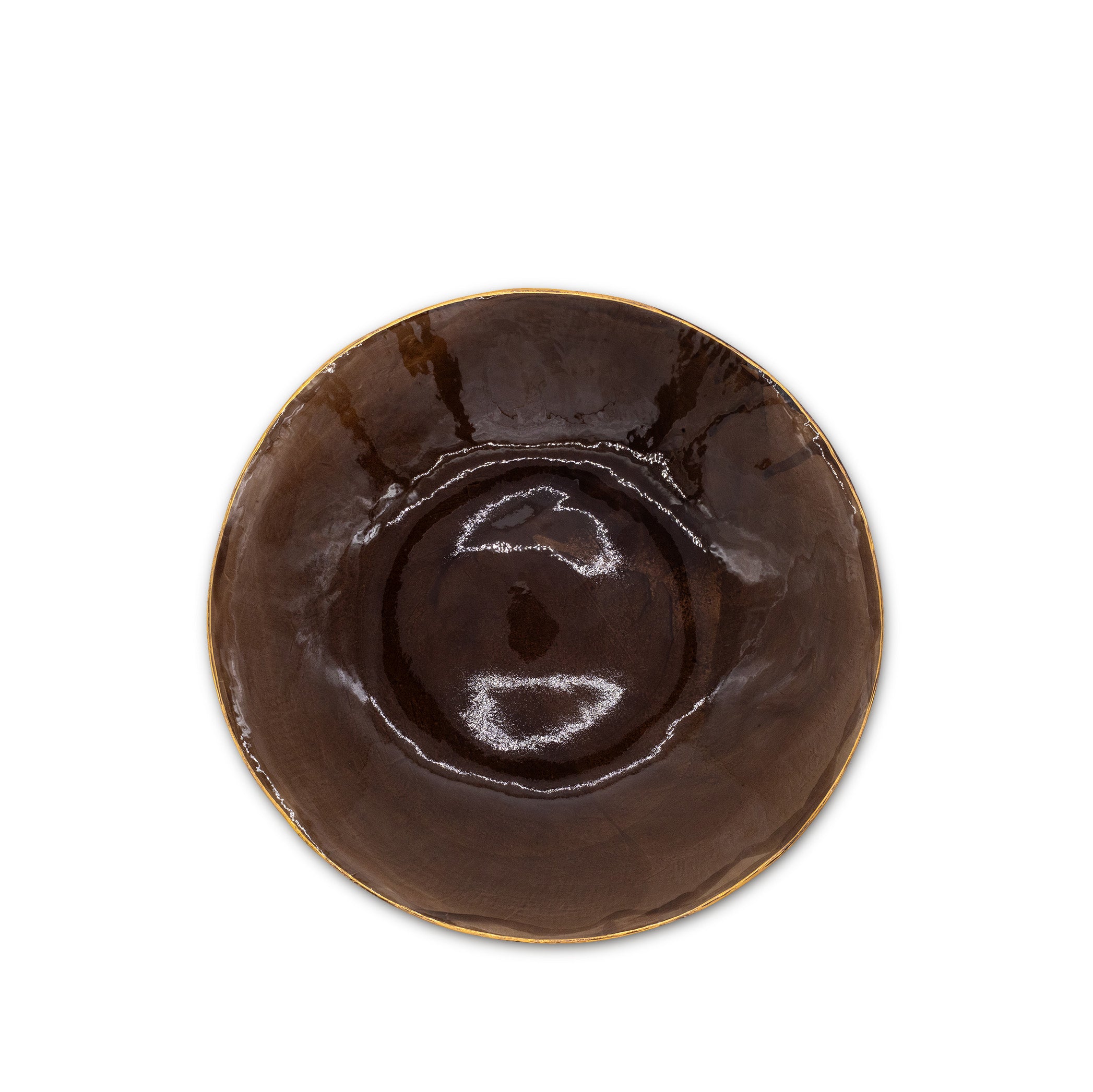 Large Brown Porcelain Serving Bowl with Gold Rim, 33cm