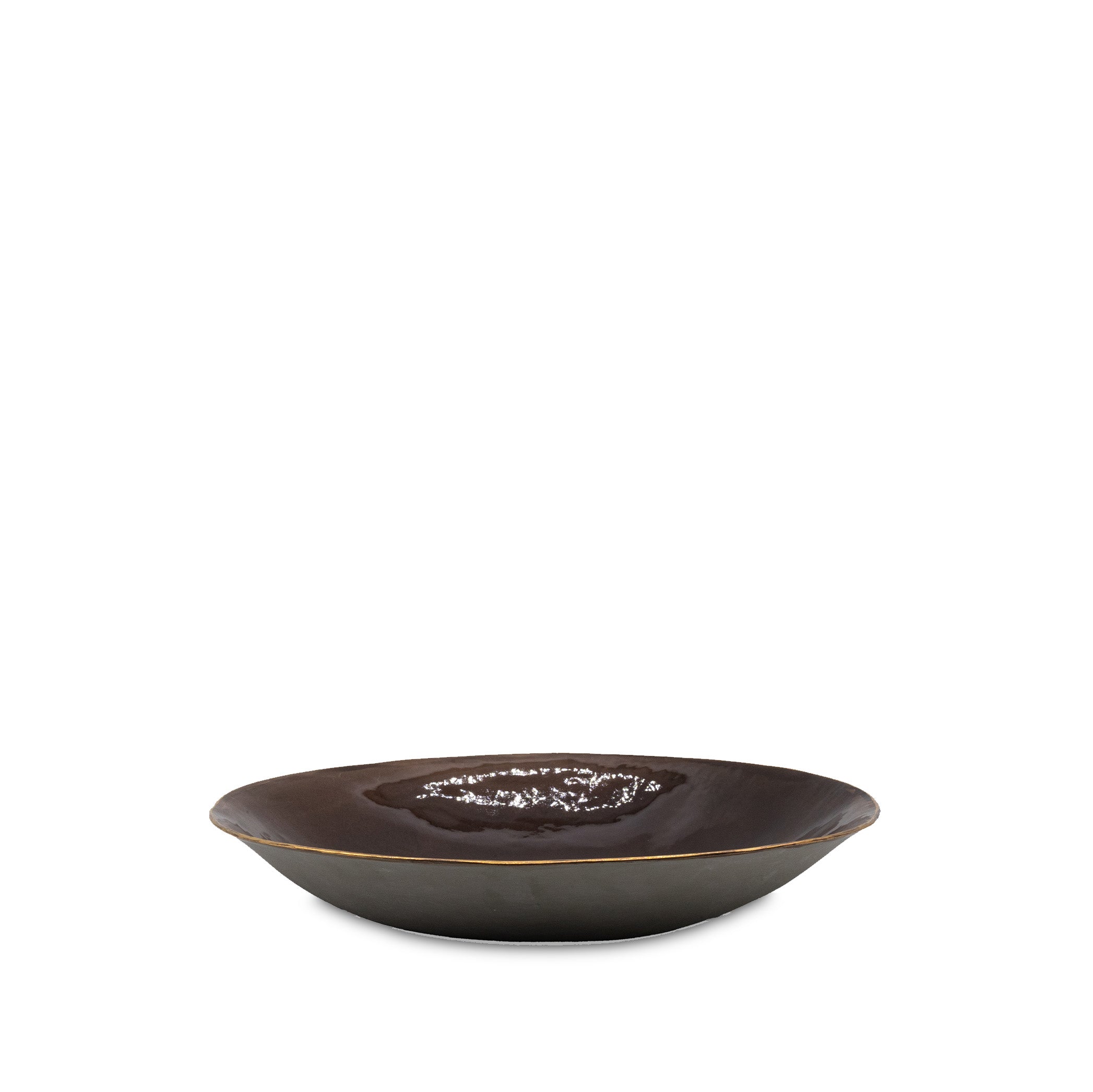 Large Brown Porcelain Serving Bowl with Gold Rim, 33cm