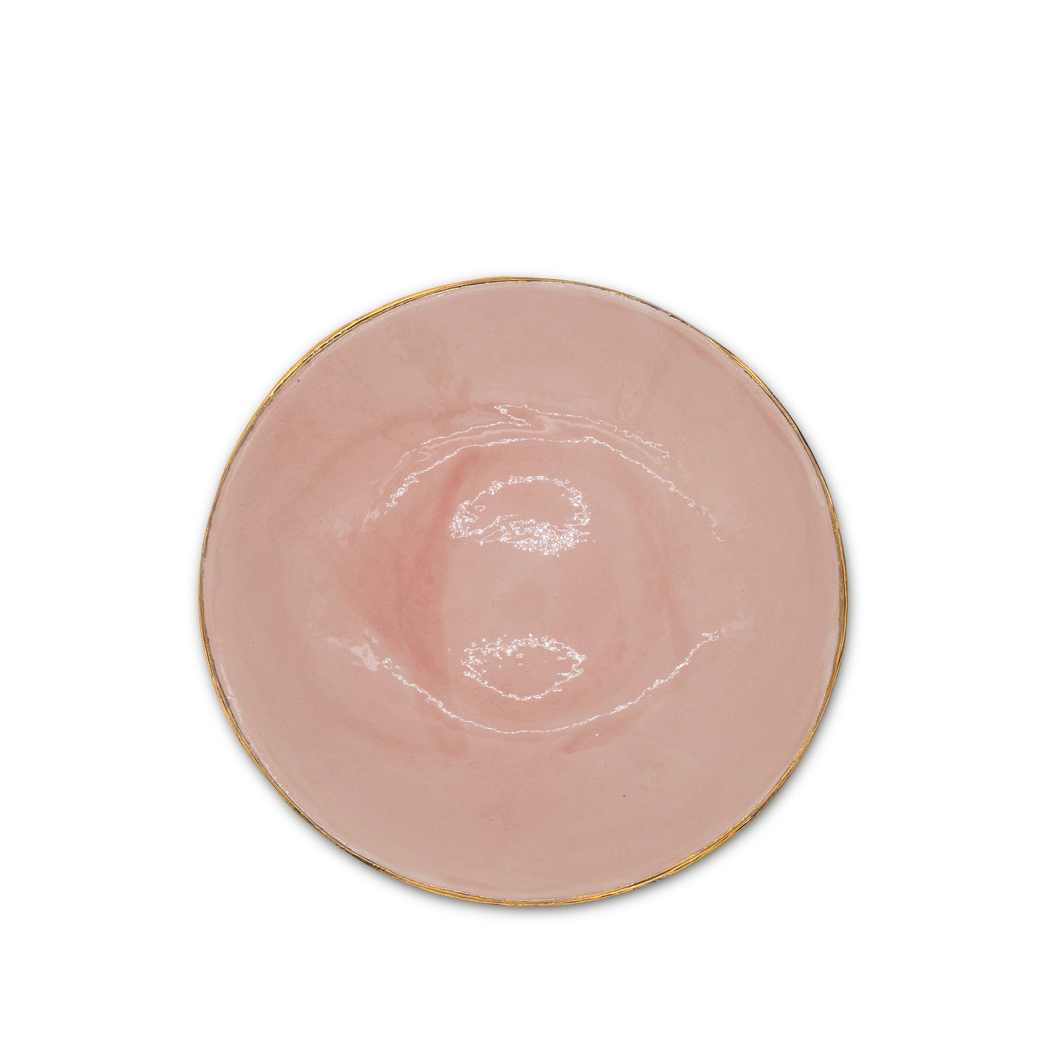 Large Pink Porcelain Serving Bowl with Gold Rim, 33cm