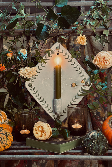 S&B Set of 2 Tapered Candles in Olive Green, 25cm