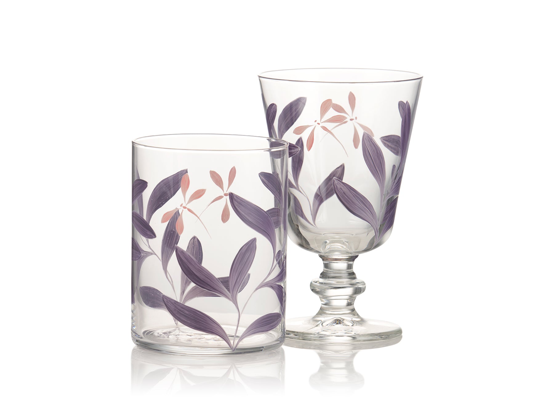 Purple Leaf & Dragonfly Water Glass