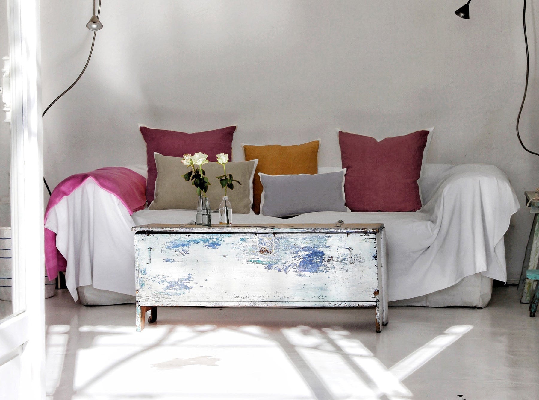 Hand Painted Linen Cushion in Grape, 50cm x 50cm