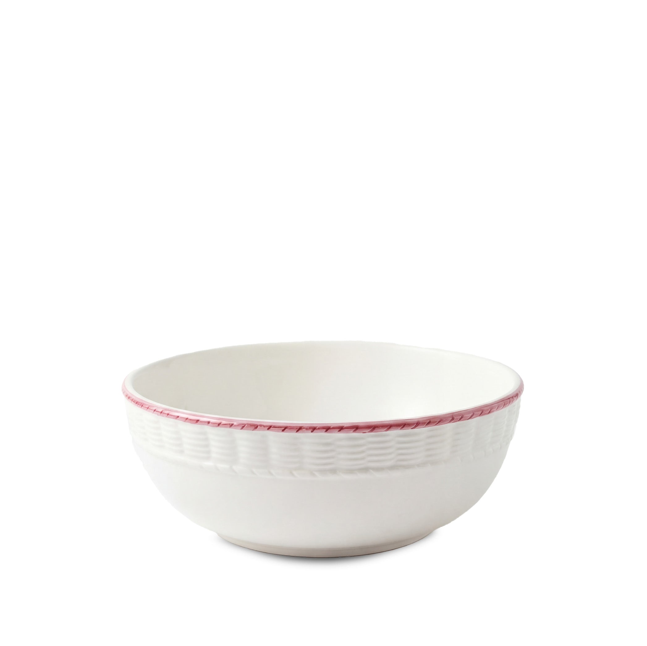 Rattan Effect Hand-Painted Bordeaux Rim Salad Bowl, 27.5cm