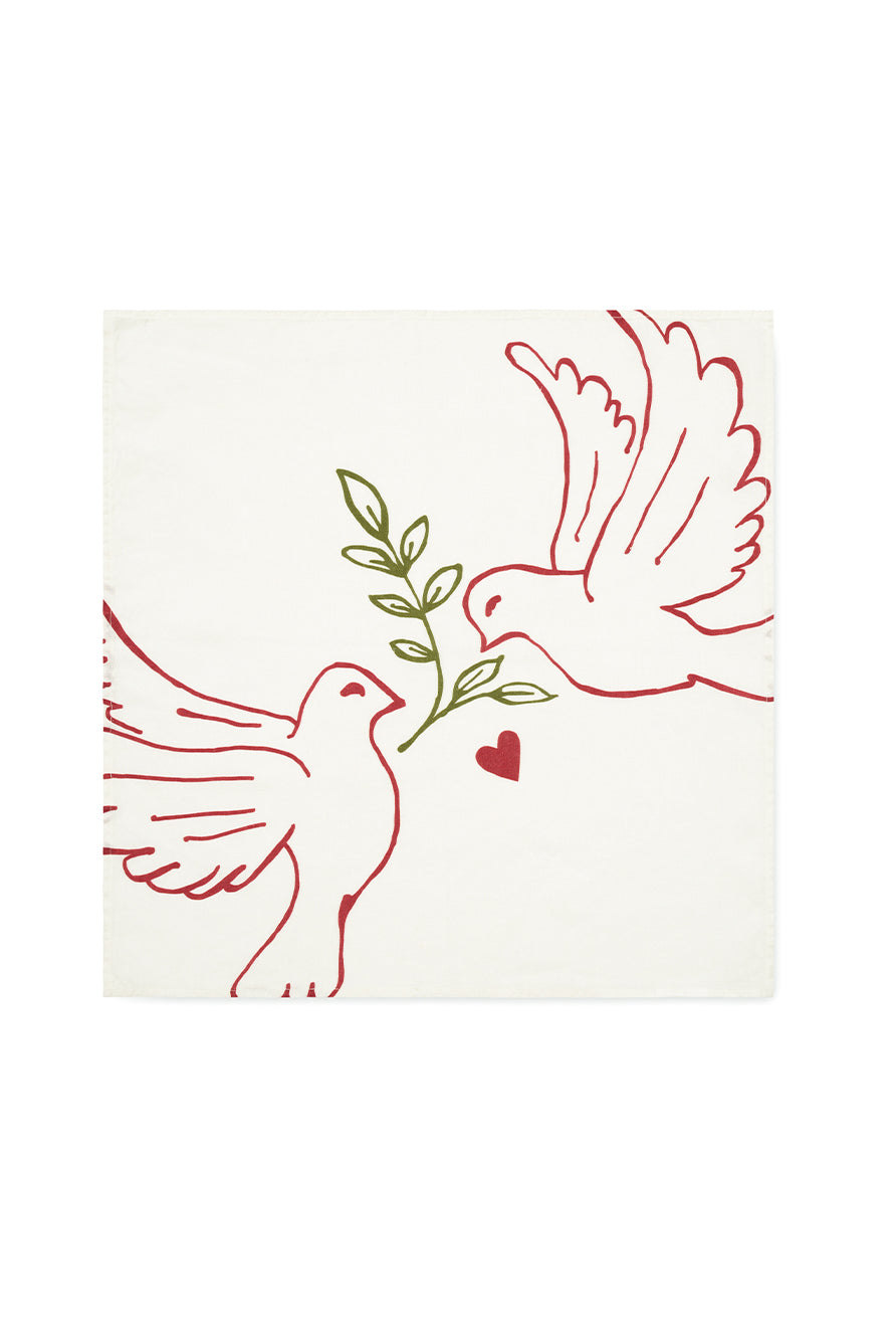 'Red Doves' Linen Napkin, 50x50cm