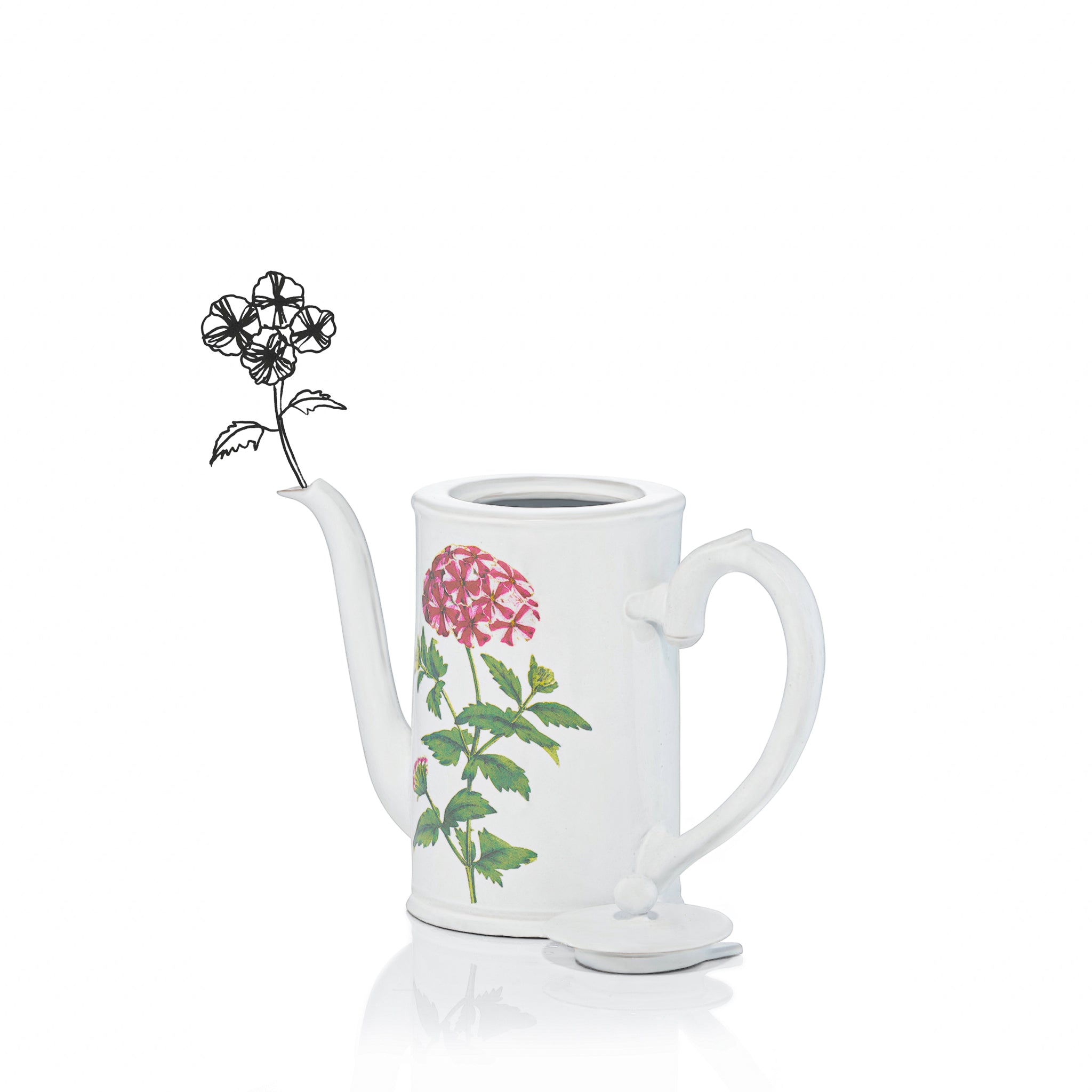 White Ceramic Red Star Phlox Coffee Pot by Astier de Villatte, 17cm