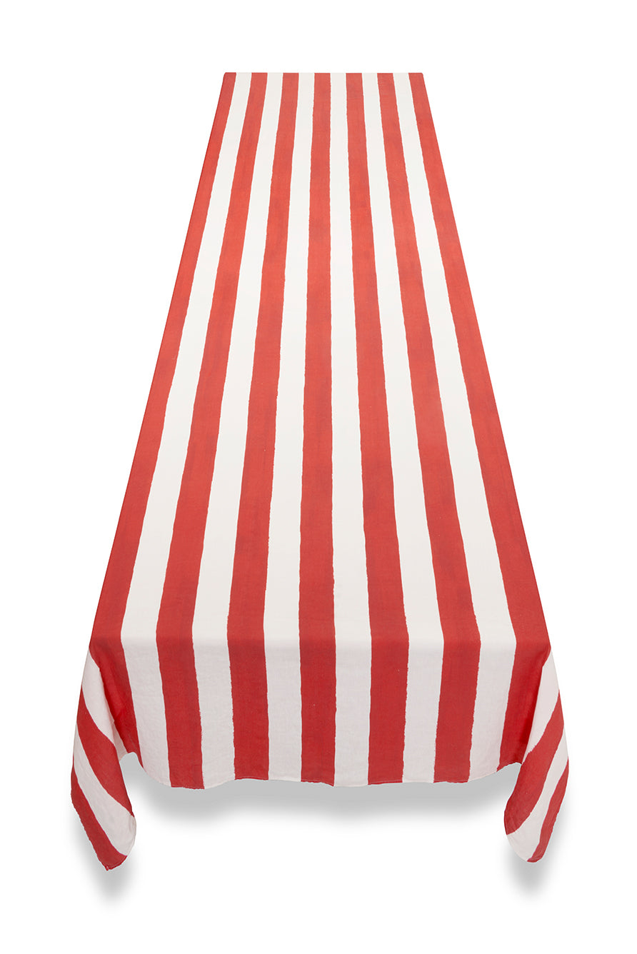 'Stripe' Linen Tablecloth in White & Red