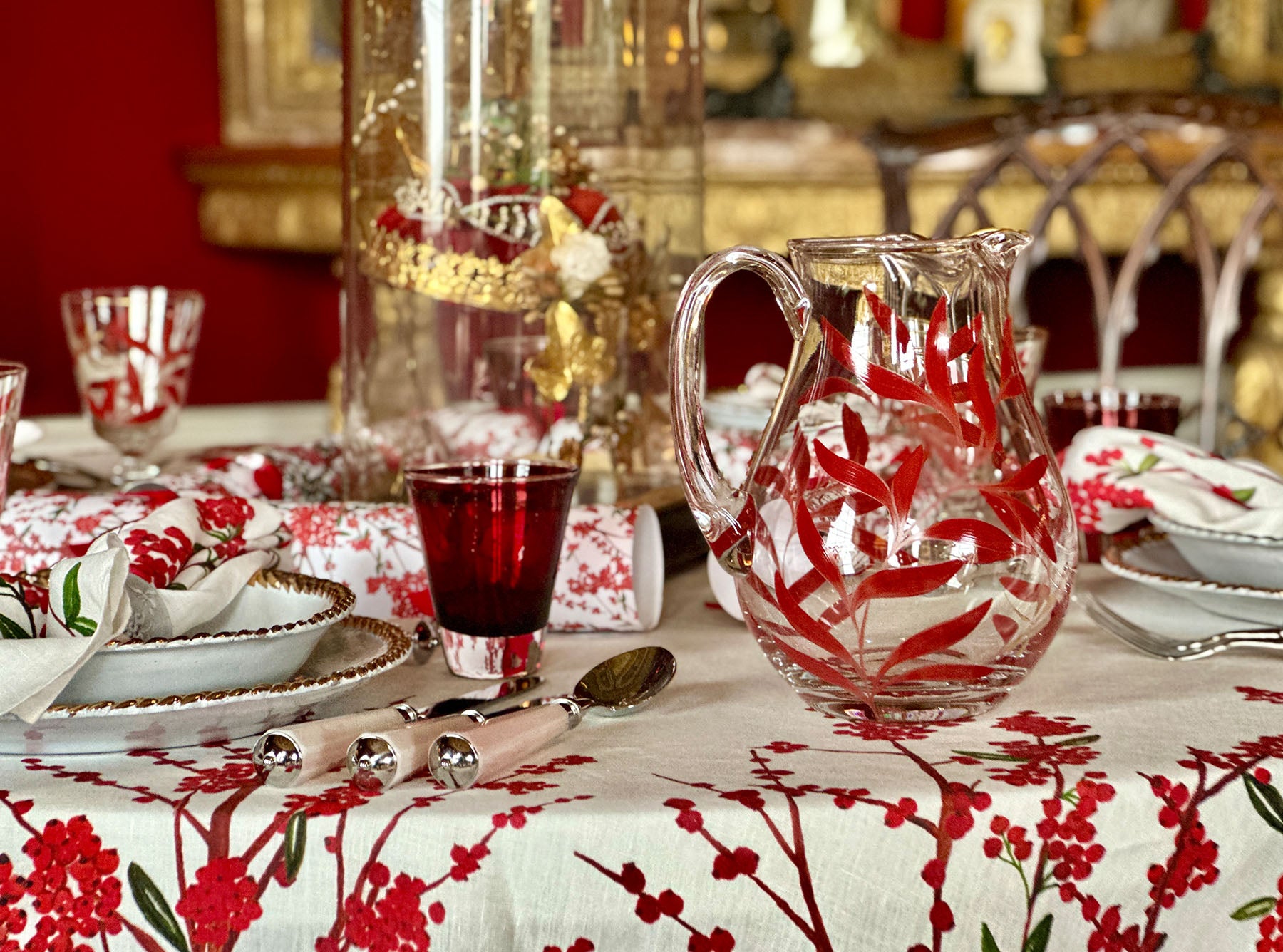 Olive Leaf Burgundy & Gold Dragonfly Jug