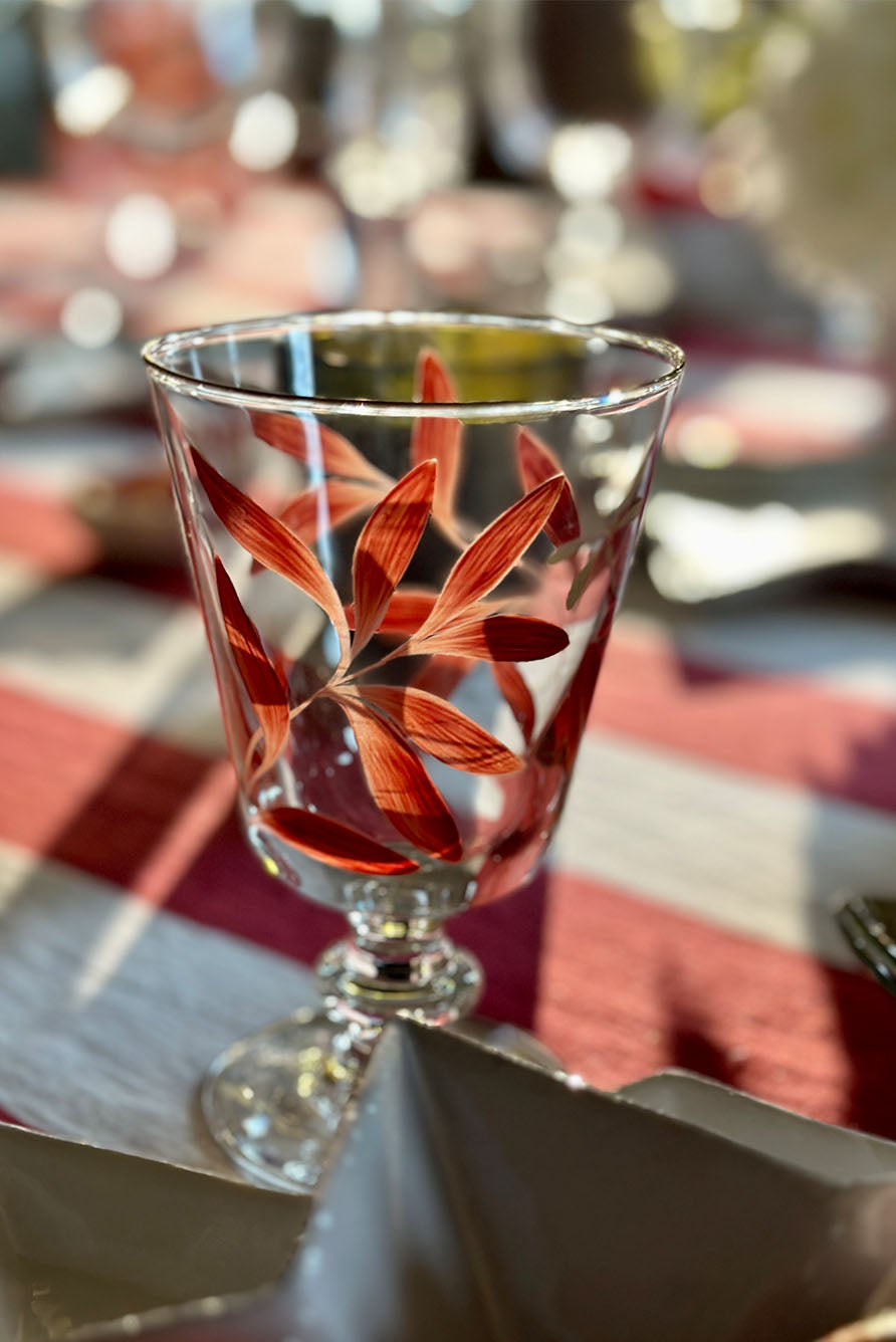 Olive Leaf Burgundy & Gold Dragonfly Wine Glass