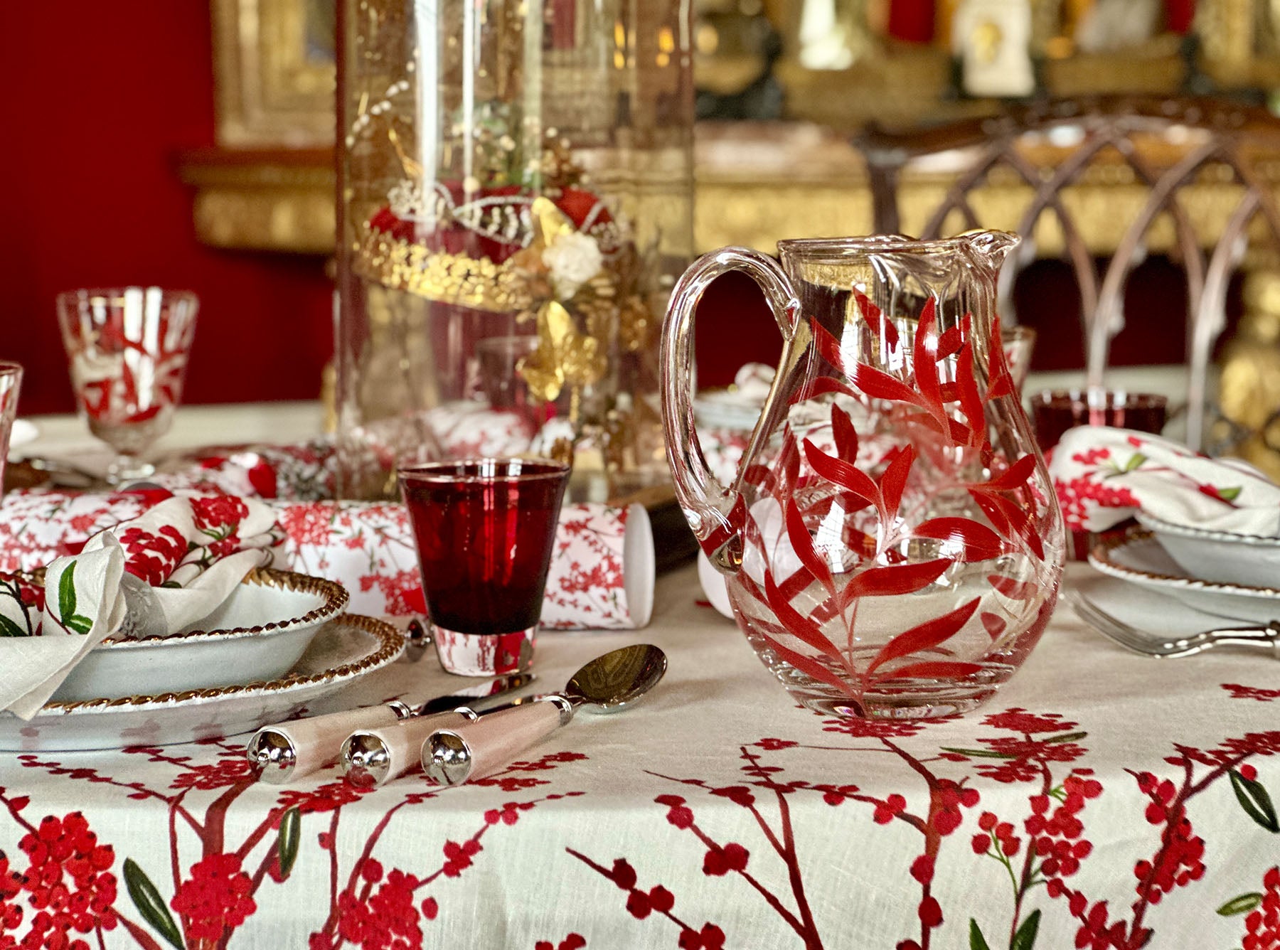 Olive Leaf Burgundy & Gold Dragonfly Wine Glass