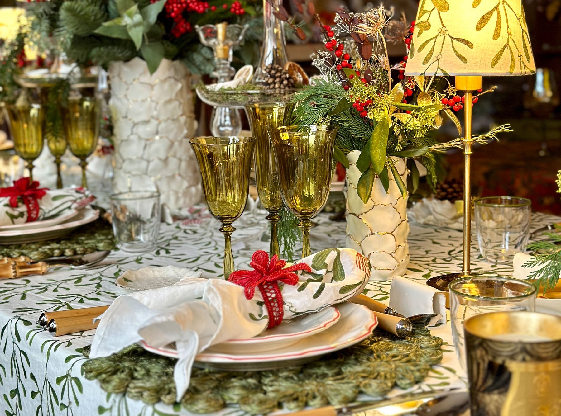 Italian White Porcelain Salad Bowl with a Red Rim, 32cm