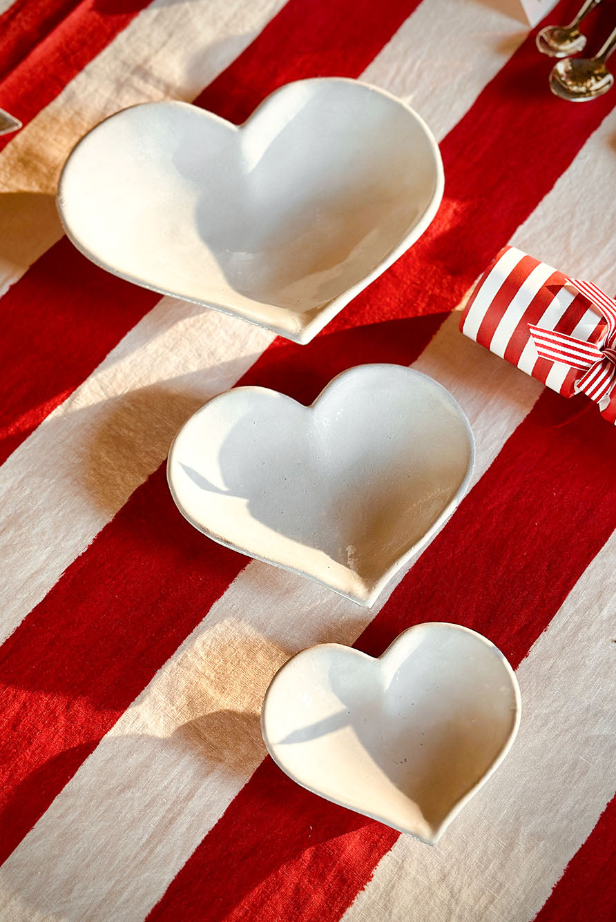 'Stripe' Linen Tablecloth in White & Red