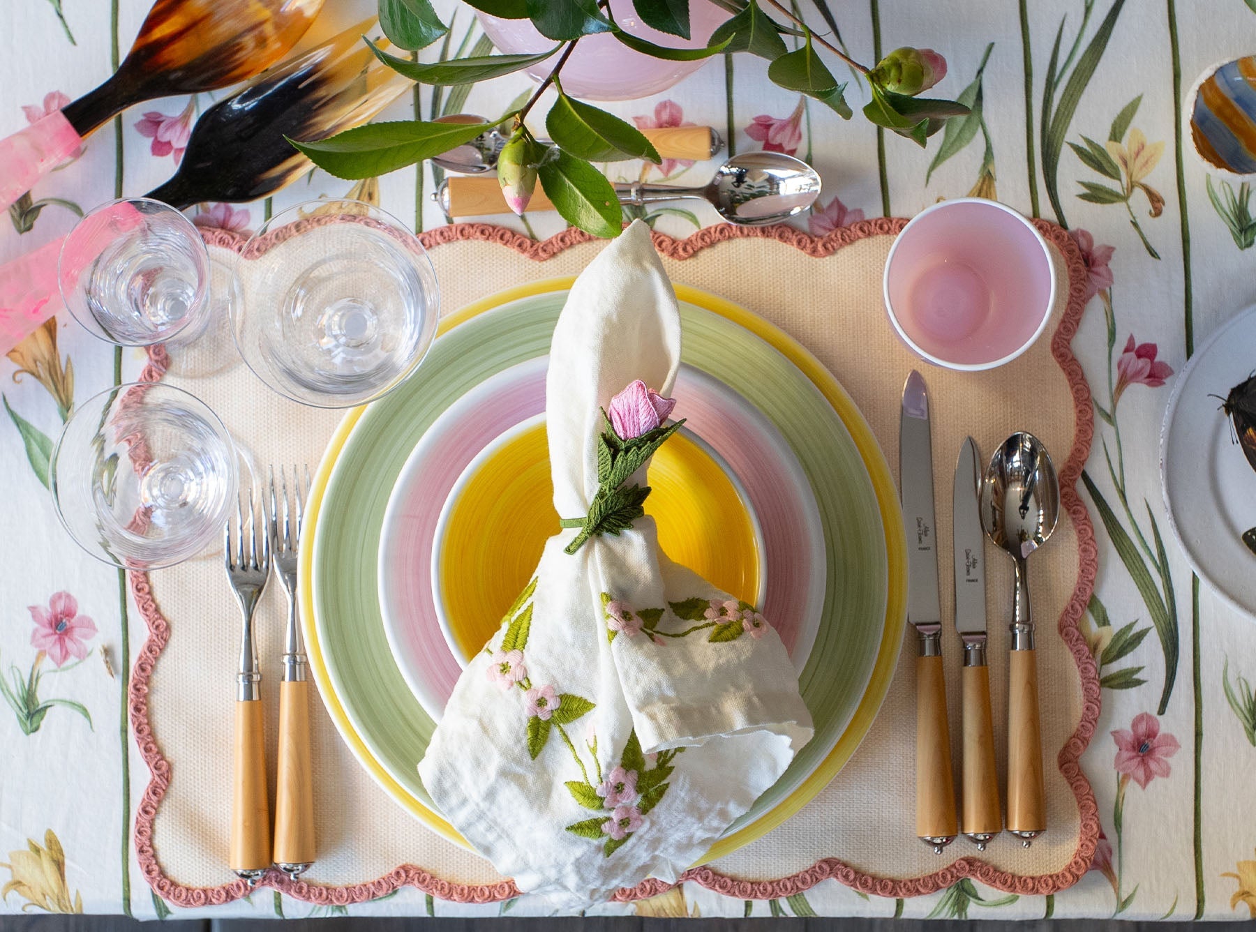 Rose Embroidered Napkin Ring