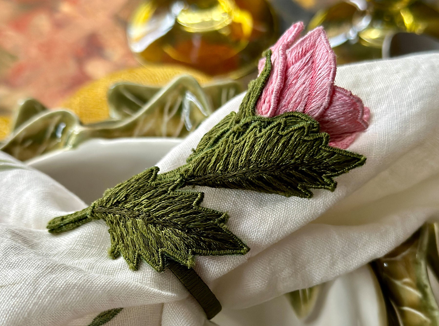 Rose Embroidered Napkin Ring