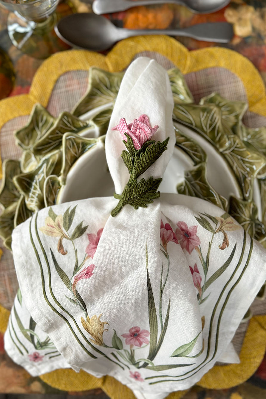 Rose Embroidered Napkin Ring