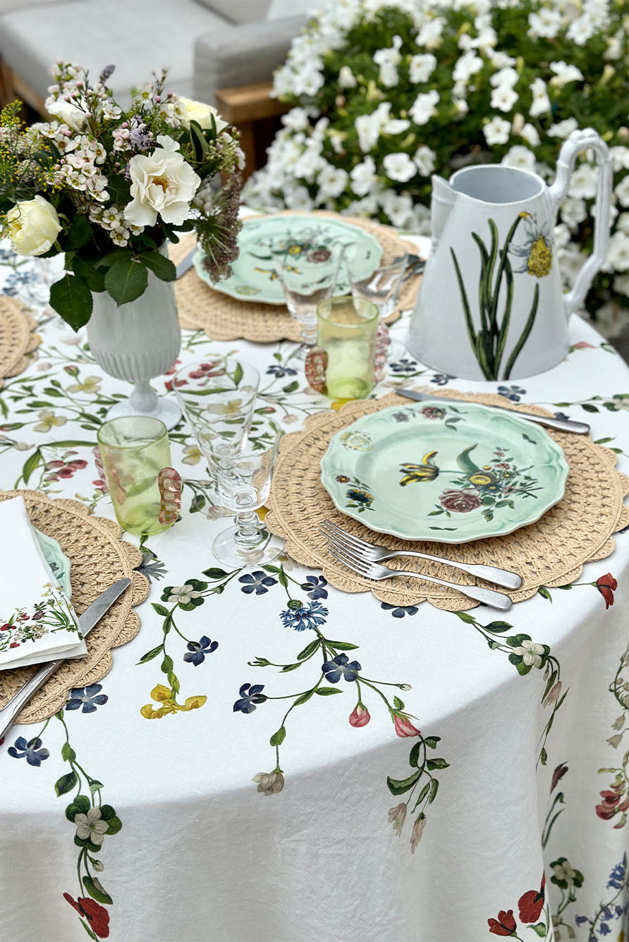 S&B x John Derian 'Botanical Wildflower' Round Linen Tablecloth, 260cm