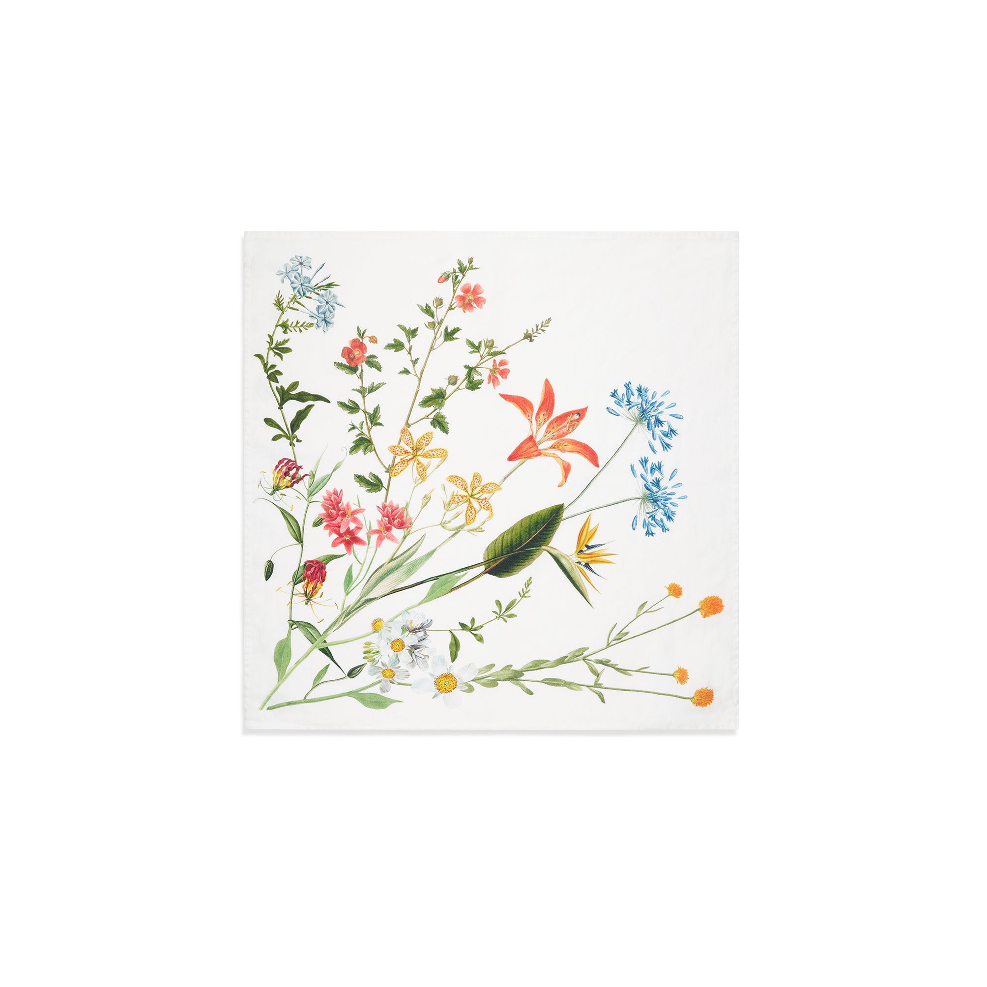 African Flower Linen Napkin in White, 50x50cm