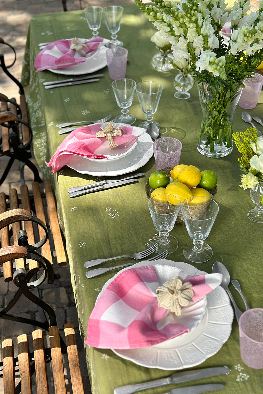 'S&Bee Falling Flower' Linen Tablecloth in Avocado Green