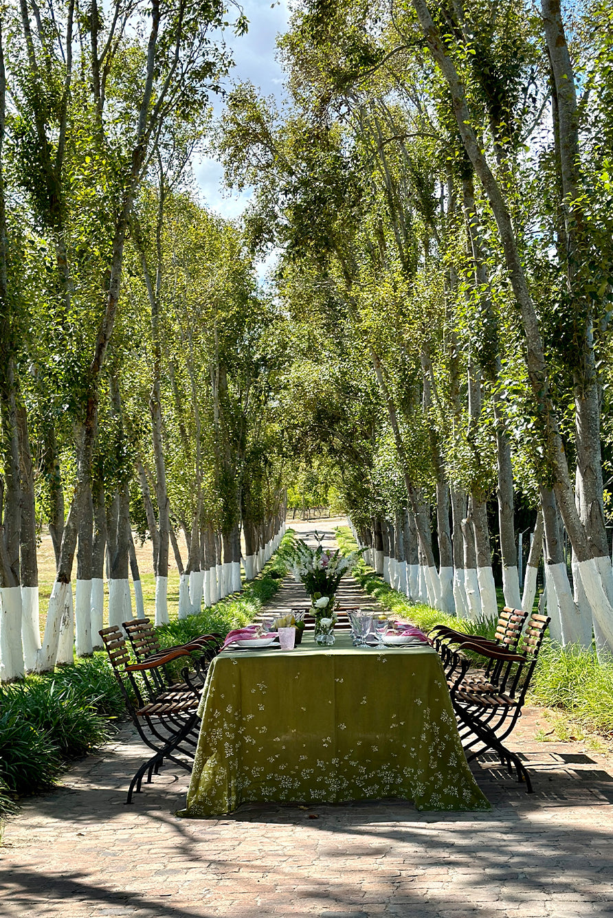 'S&Bee Falling Flower' Linen Napkin in Avocado Green, 50x50cm