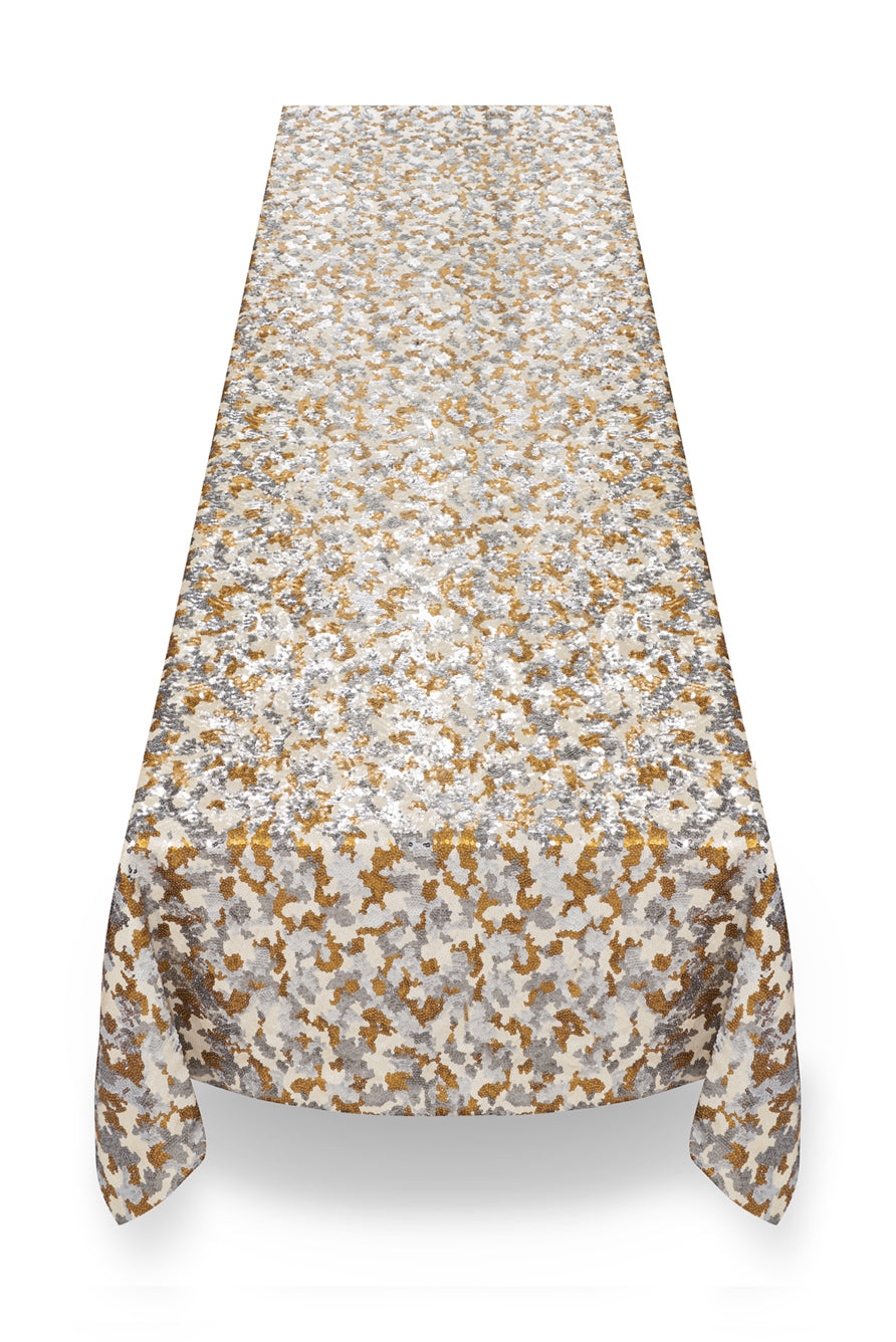 S&B Couture: 'London Plane' Sequin Table Gown in Gold, Silver and White