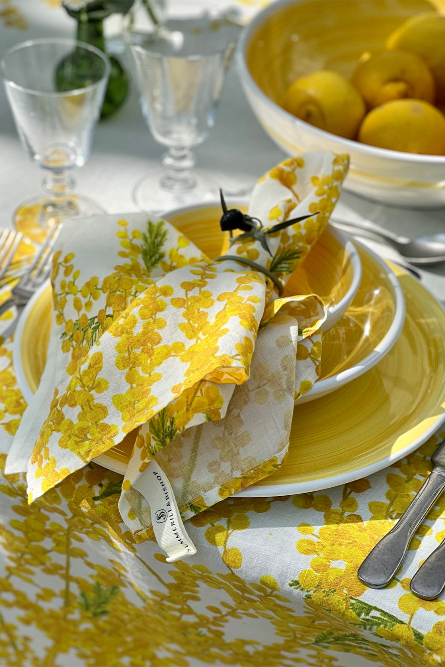 'Mimosa' Linen Napkin in Yellow, 50x50cm