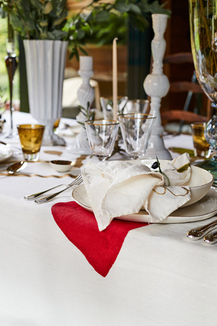 Gold 'Doves' Linen Tablecloth in White