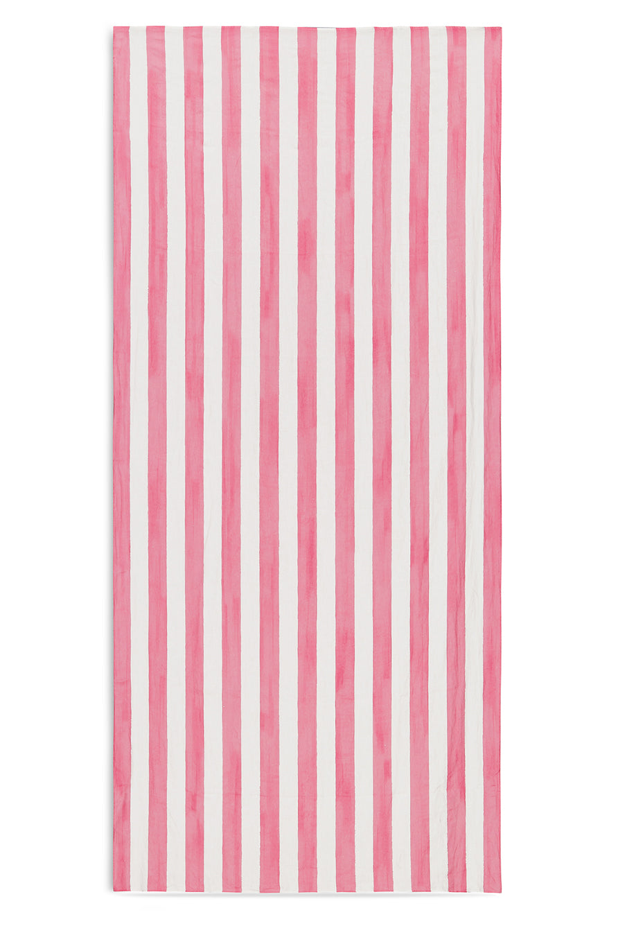 Stripe Linen Tablecloth in White & Pink