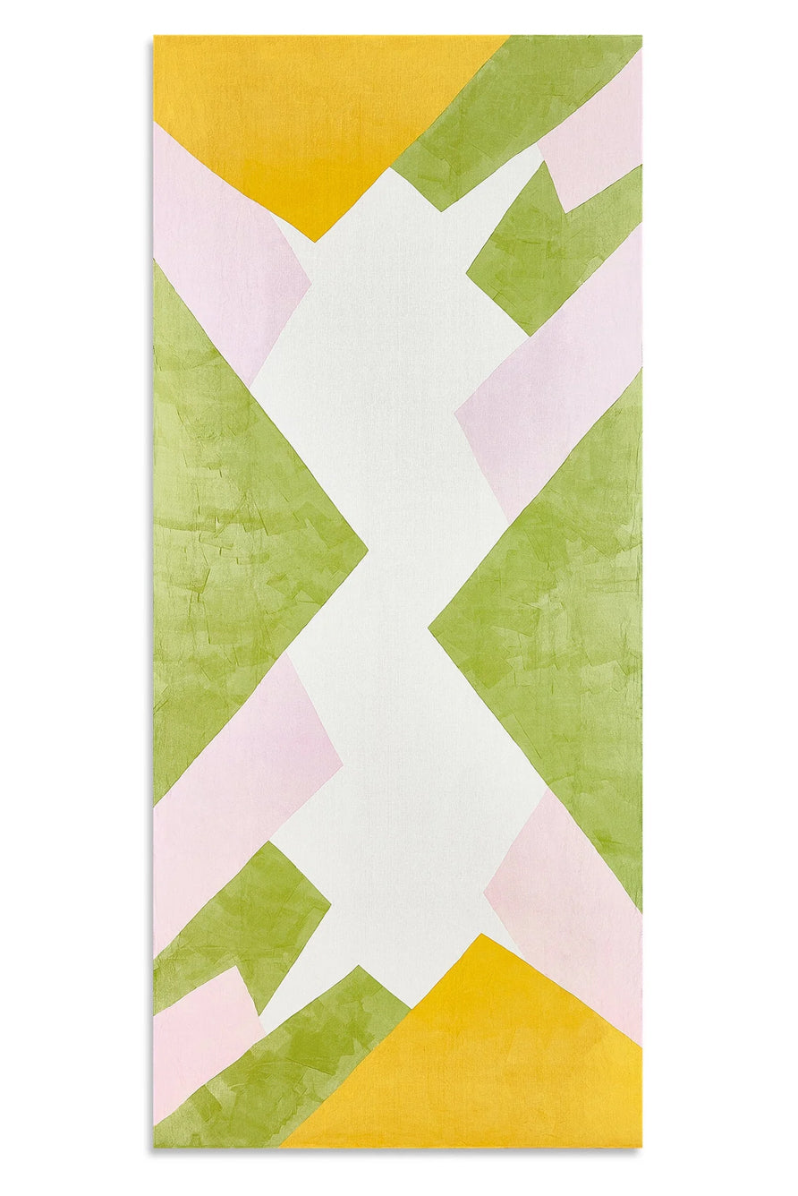 Cubism Linen Tablecloth in Pink, Green and Yellow
