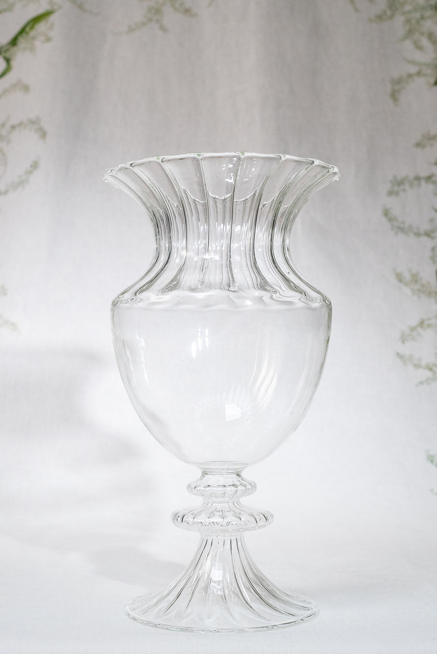 Tall Aurora Clear Handblown Glass Vase On Stand, 33cm
