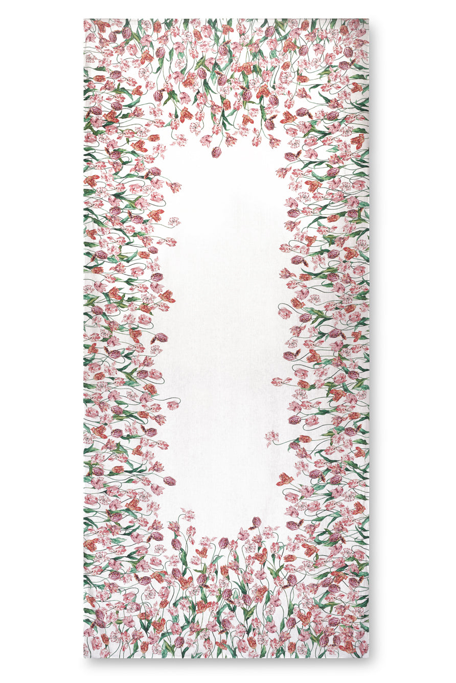 'Tulip' Linen Tablecloth in Red & Pink
