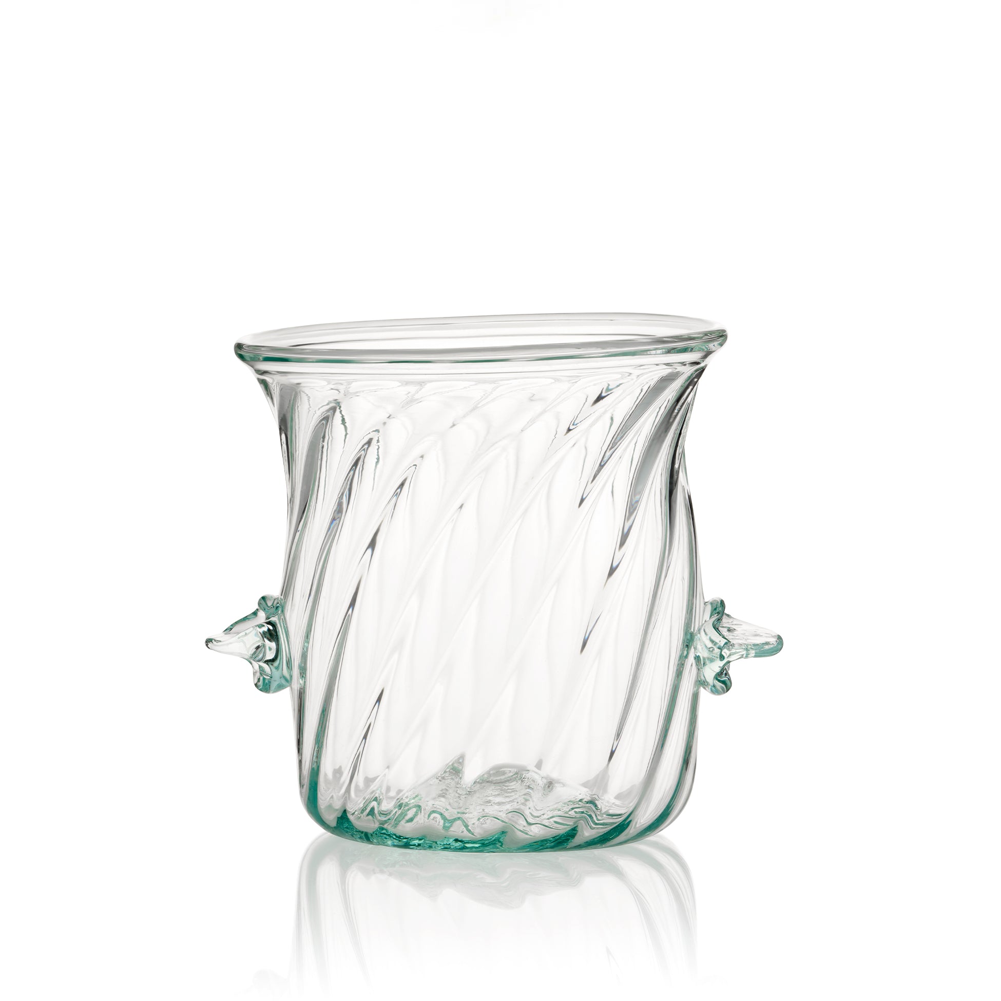 Handblown Recycled Glass Swirl Champagne Bucket in Clear Glass, 20cm