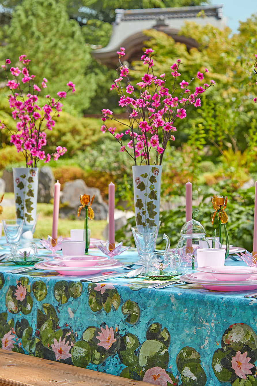 S&B Exclusive Handblown Murano Iris Candlestick in Pink, 27cm