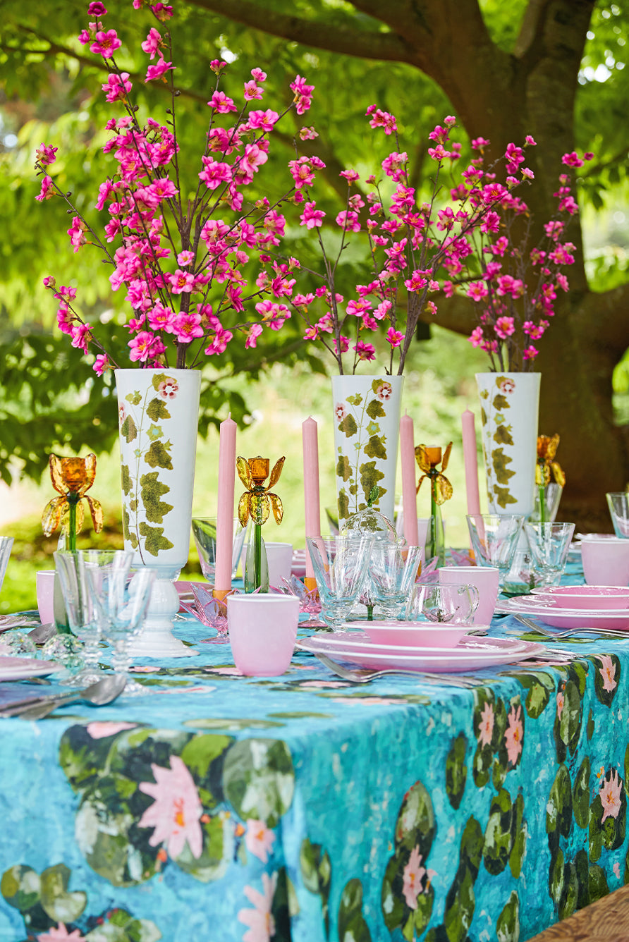 S&B Exclusive Handblown Murano Iris Candlestick in Pink, 27cm