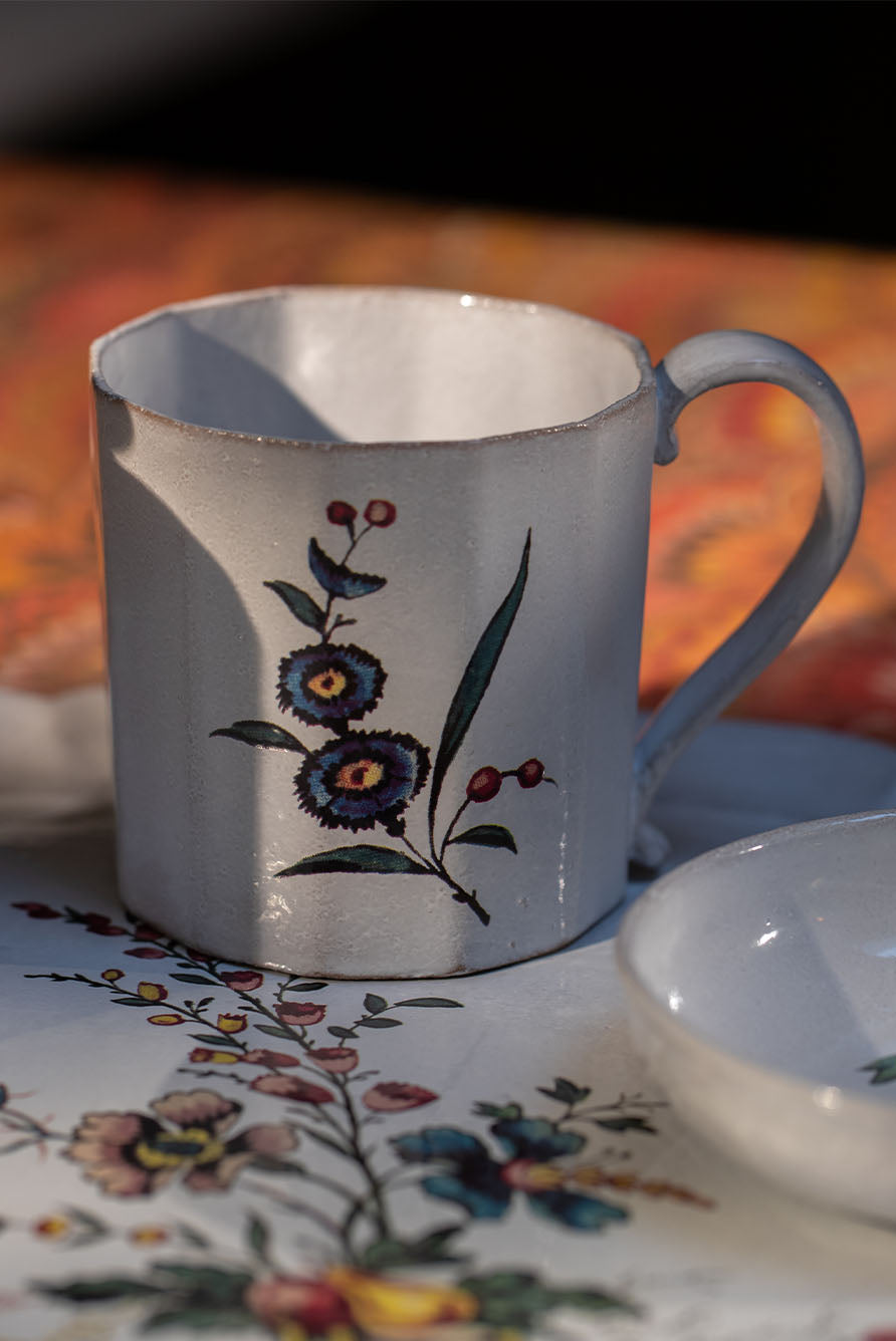 White Ceramic Bursting Heart Mug by Astier de Villatte, 11.5cm